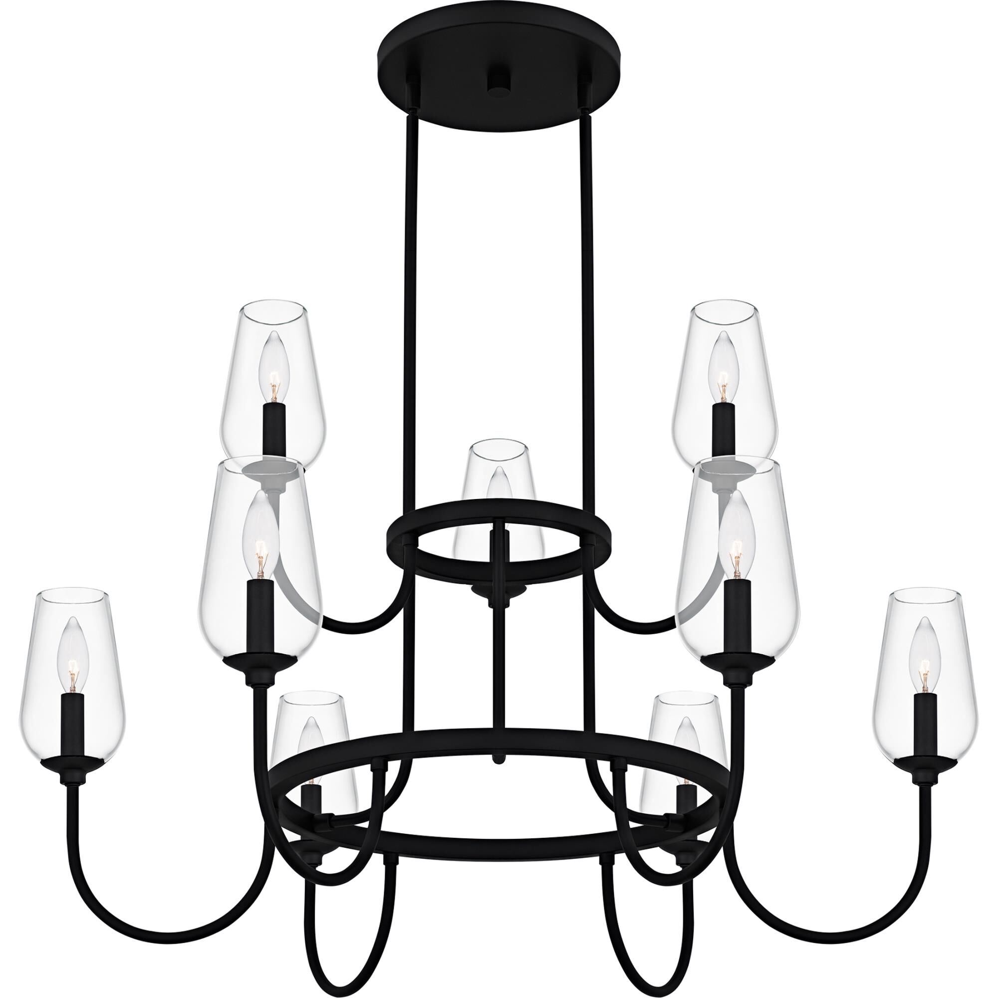 Shown in Matte Black finish and Clear Glass shade