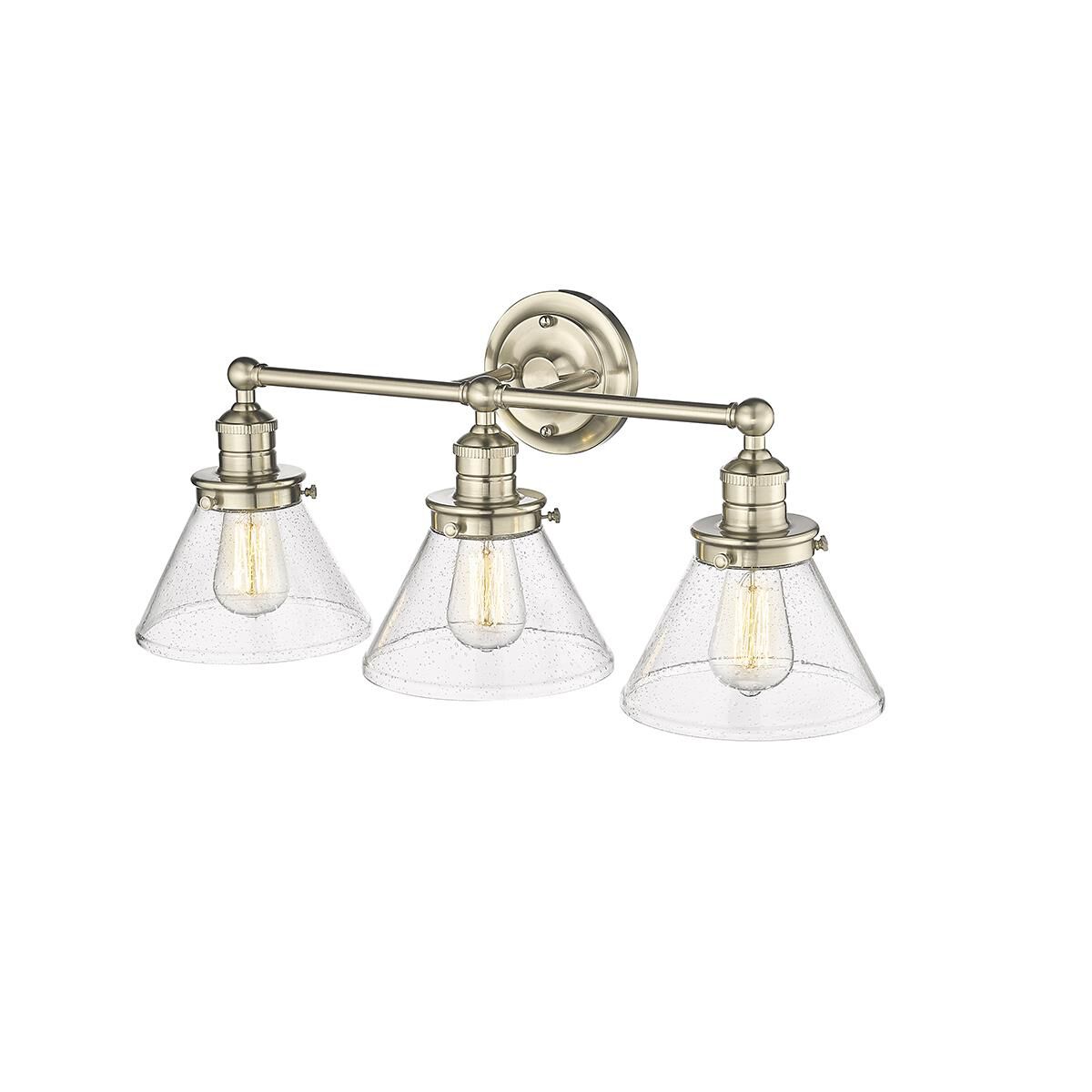 Shown in Modern Gold finish and Clear Seedy glass