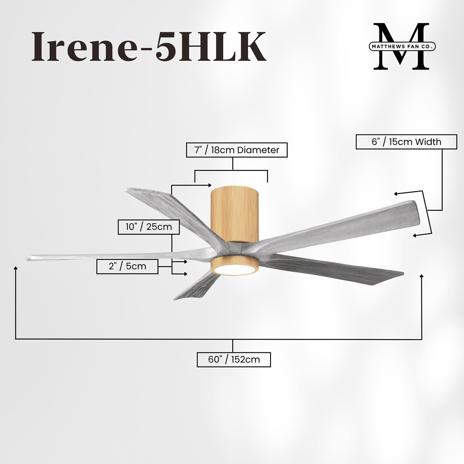 Irene 60 Inch Flush Mount Fan with Light Kit by Matthews Fan Company
