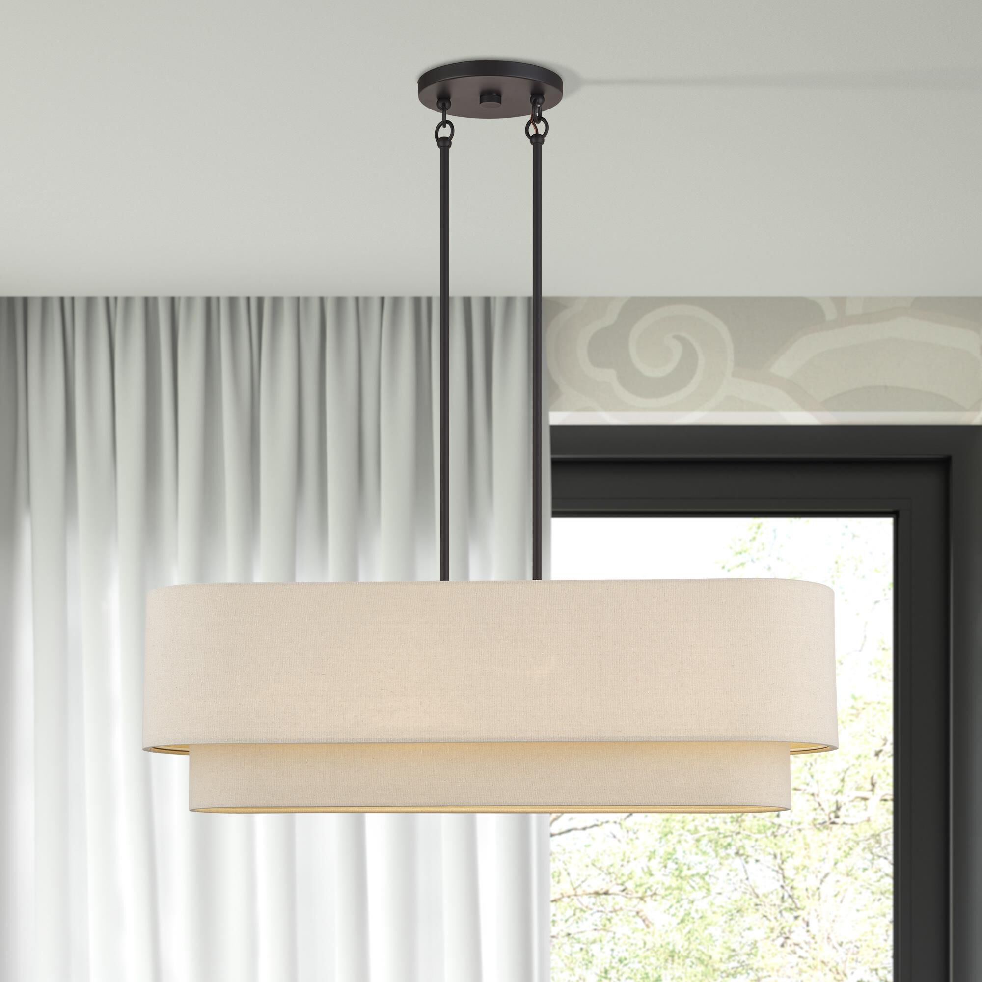 Shown in Bronze finish and Hand Crafted Parchment Color Hardback Fabric shade