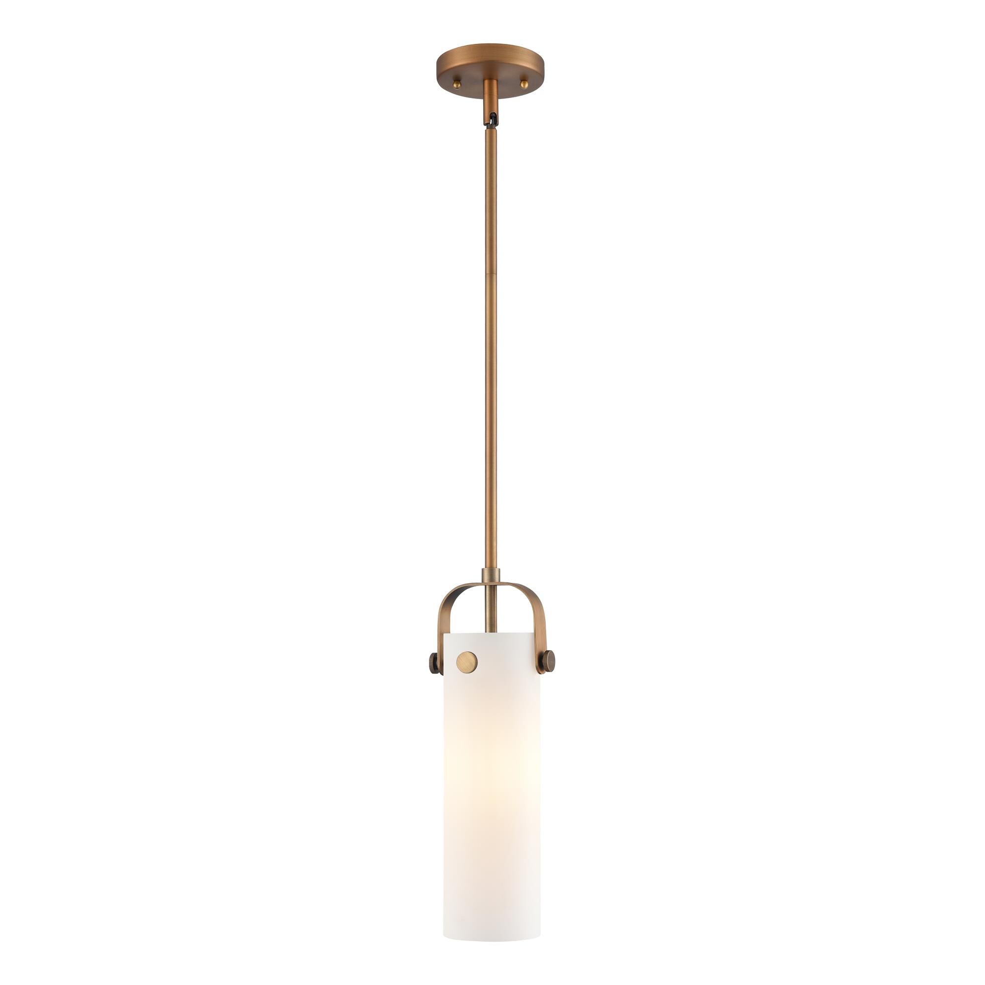 Shown in Brushed Brass finish and Matte White glass and Matte White Glass shade