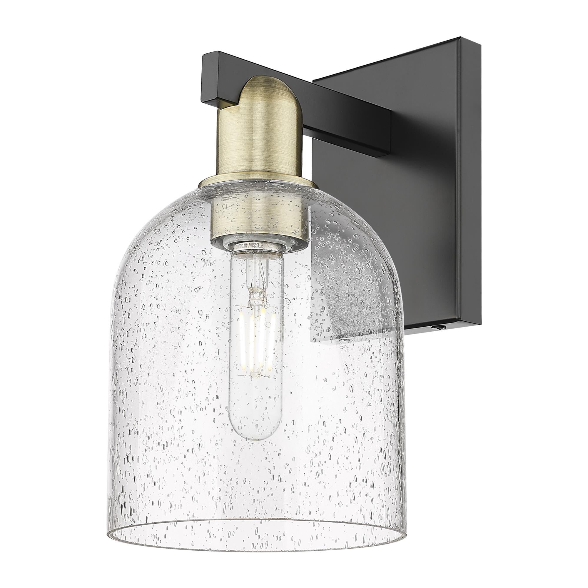 Shown in Black Antique Brass finish and Seedy glass
