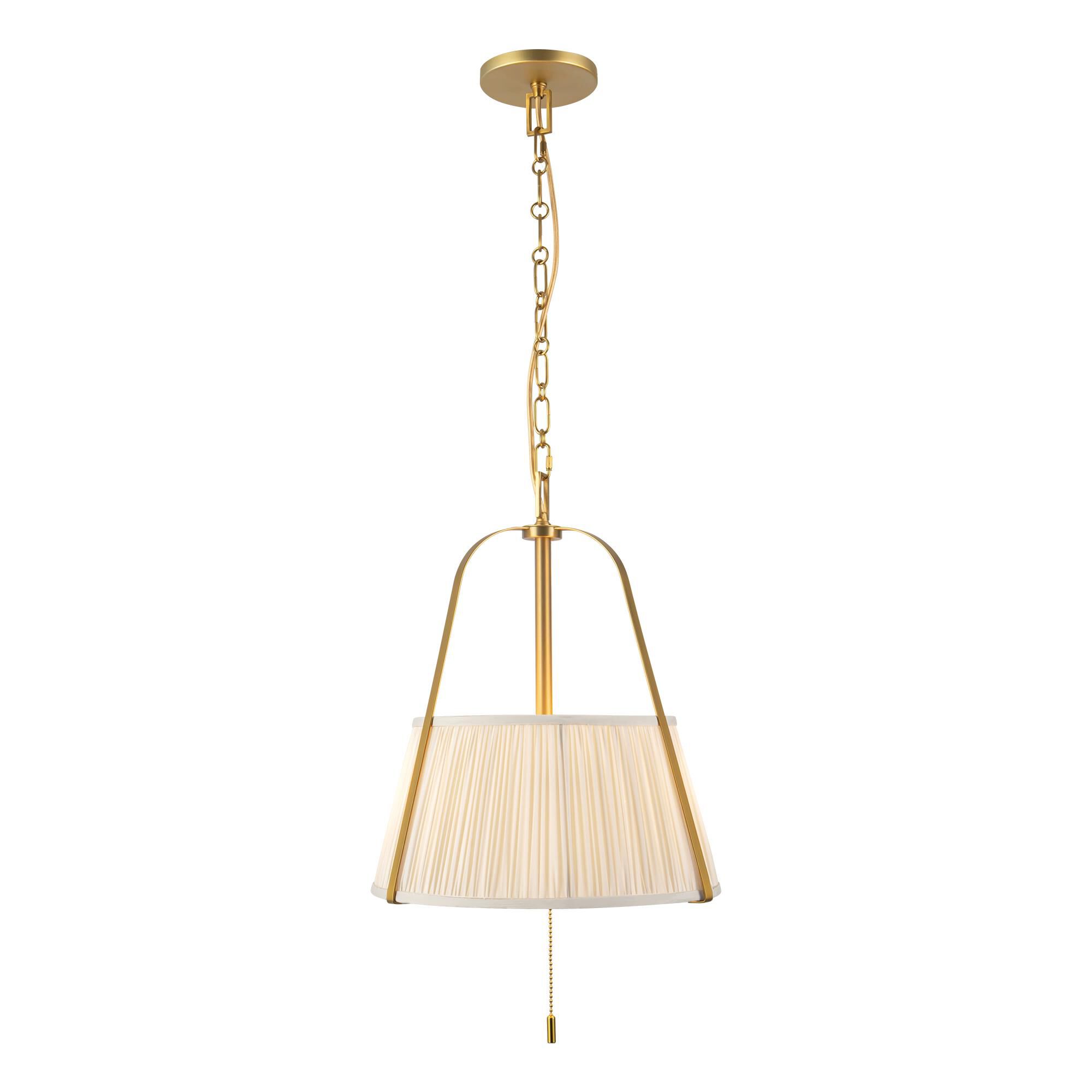 Shown in Brushed Gold finish and White Linen shade