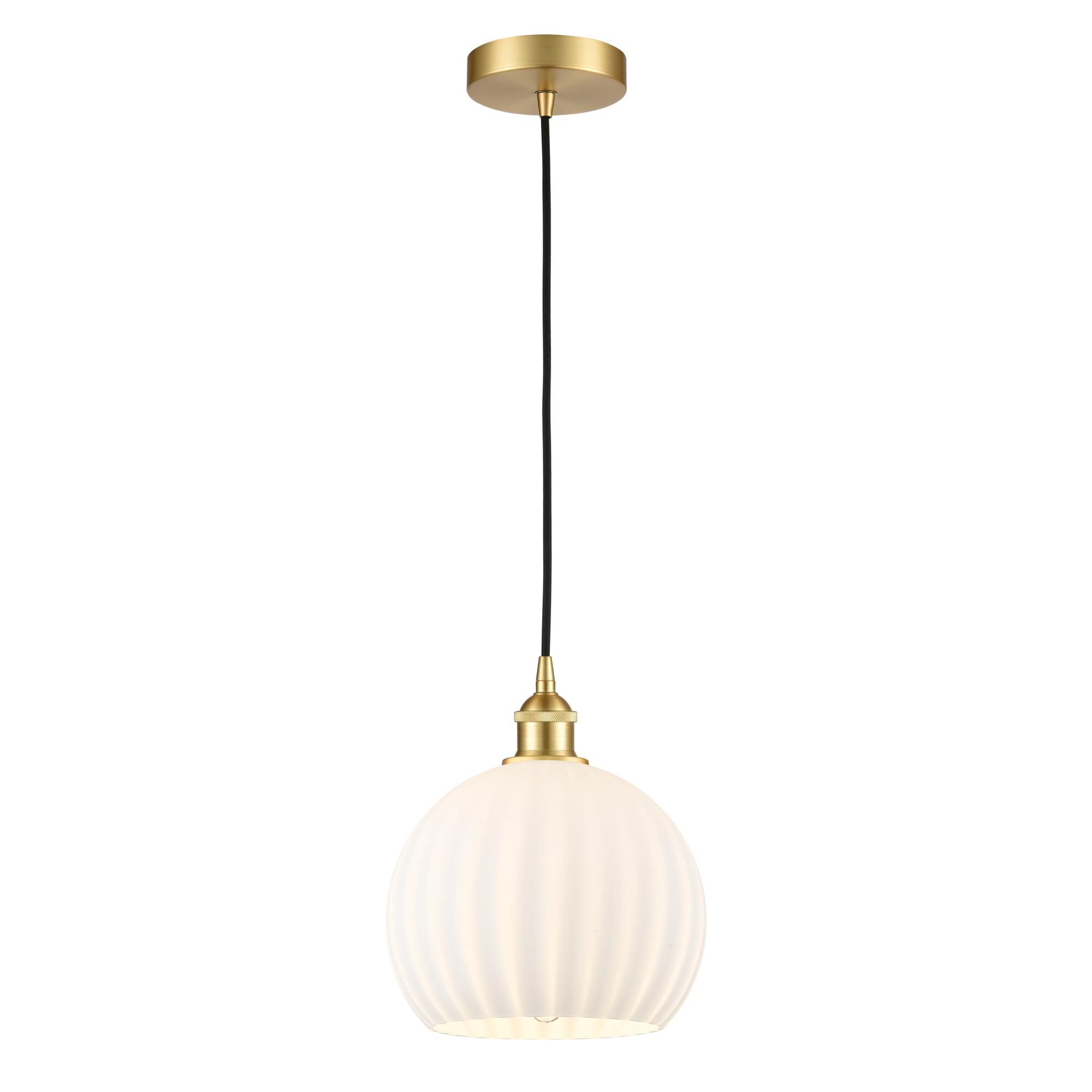 Shown in Satin Gold finish and White Venetian glass