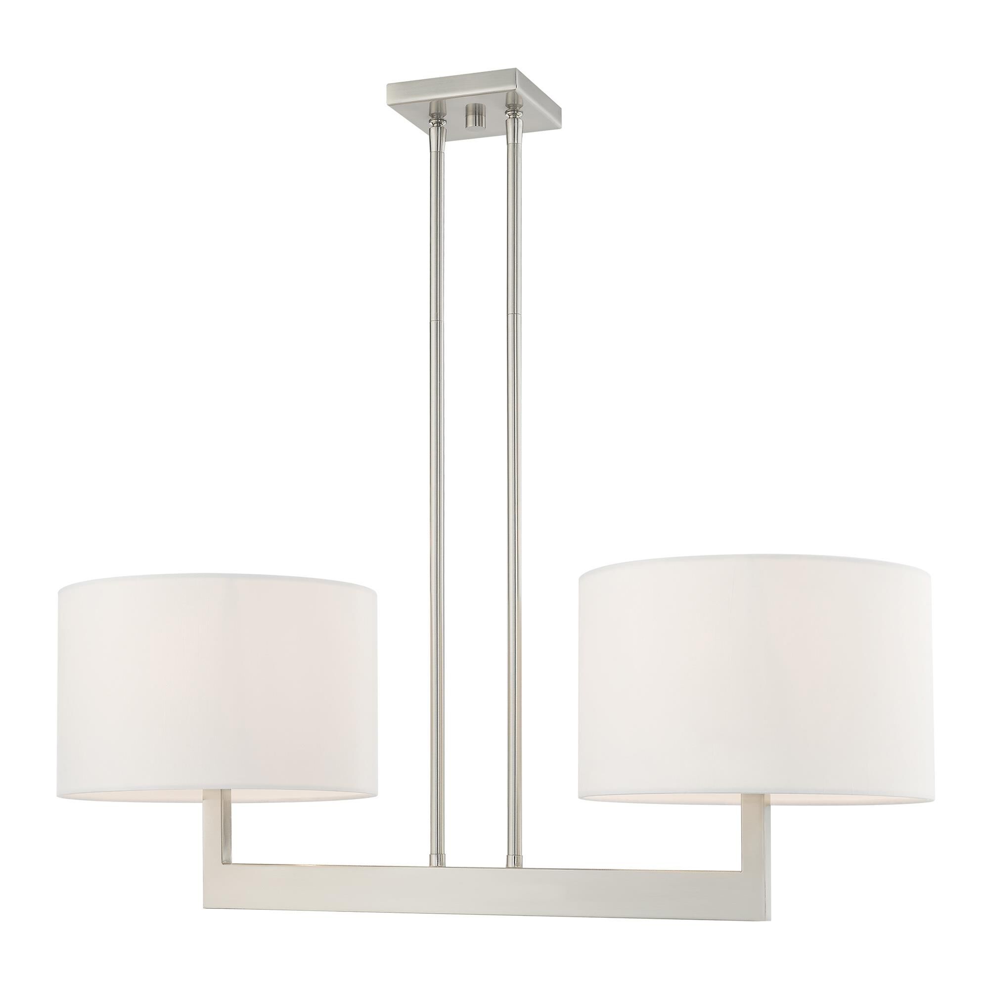 Shown in Brushed Nickel finish and Hand Crafted Off-White Fabric Outside & White Fabric Inside Hardback shade