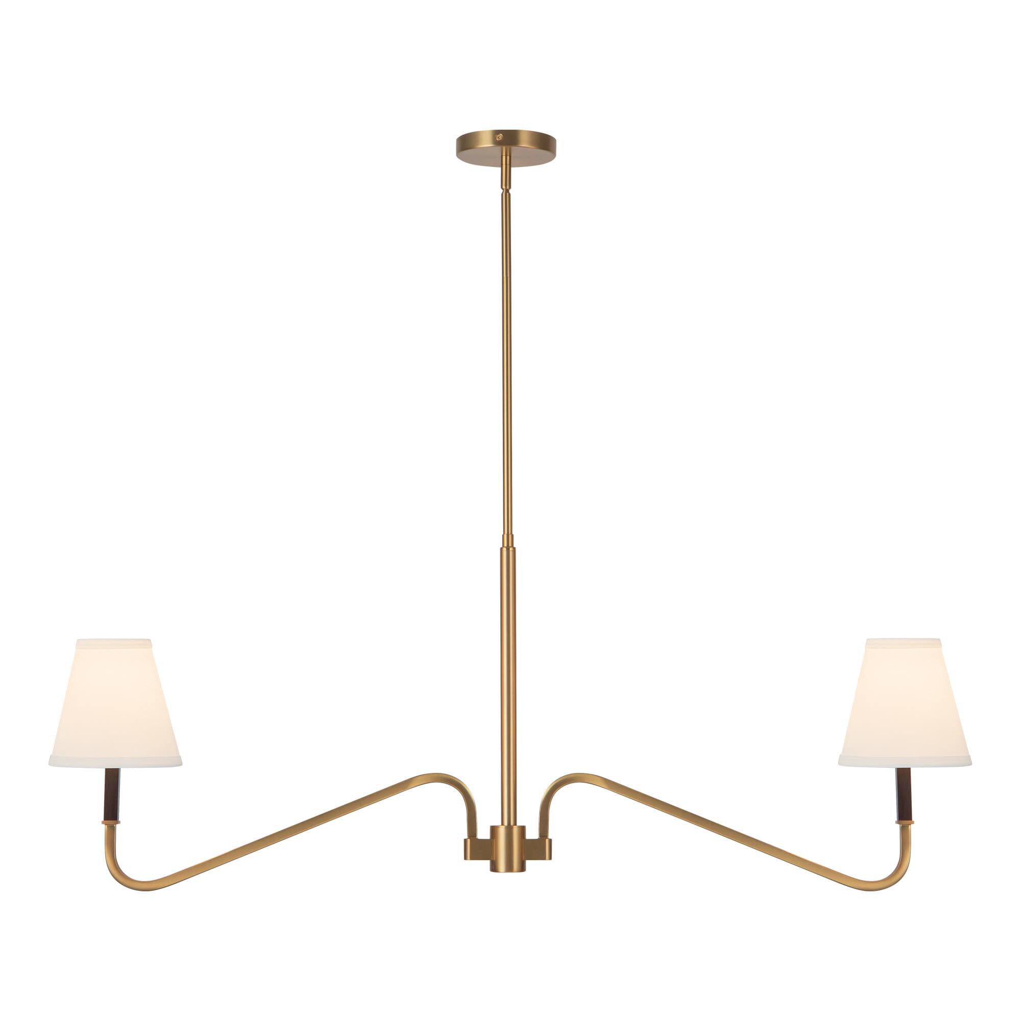 Shown in Brushed Gold finish and White Linen shade