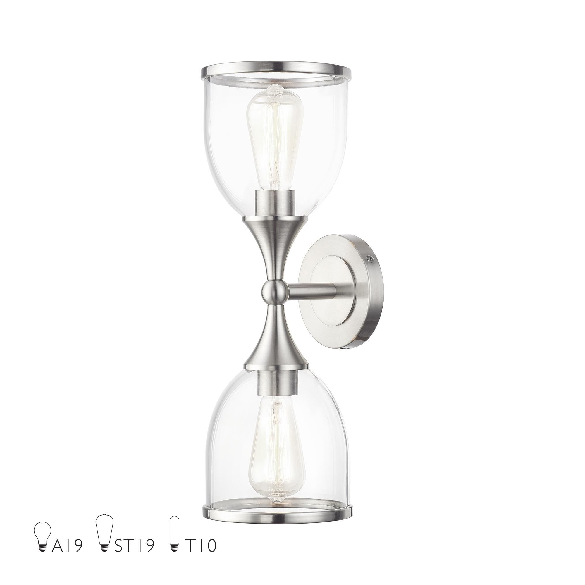 Shown in Brushed Nickel finish and Mouth Blown Clear glass