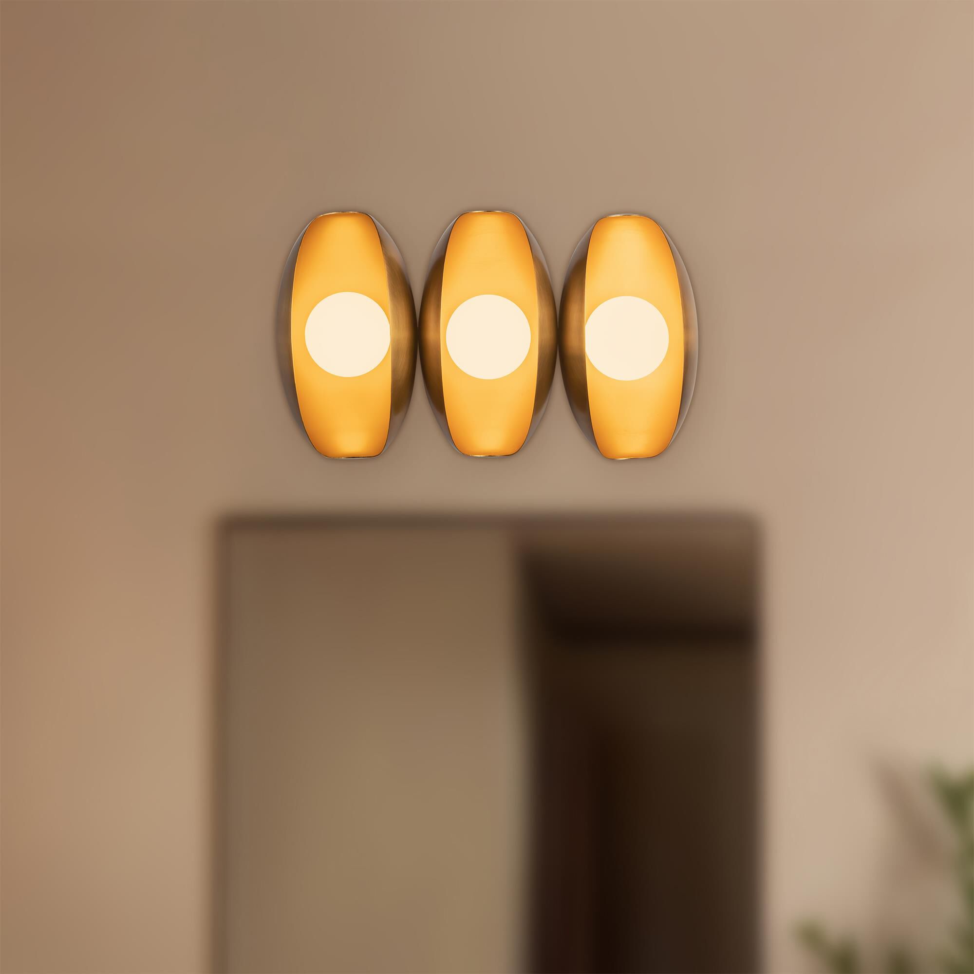 Shown in Vintage Brass finish and Matte Opal glass