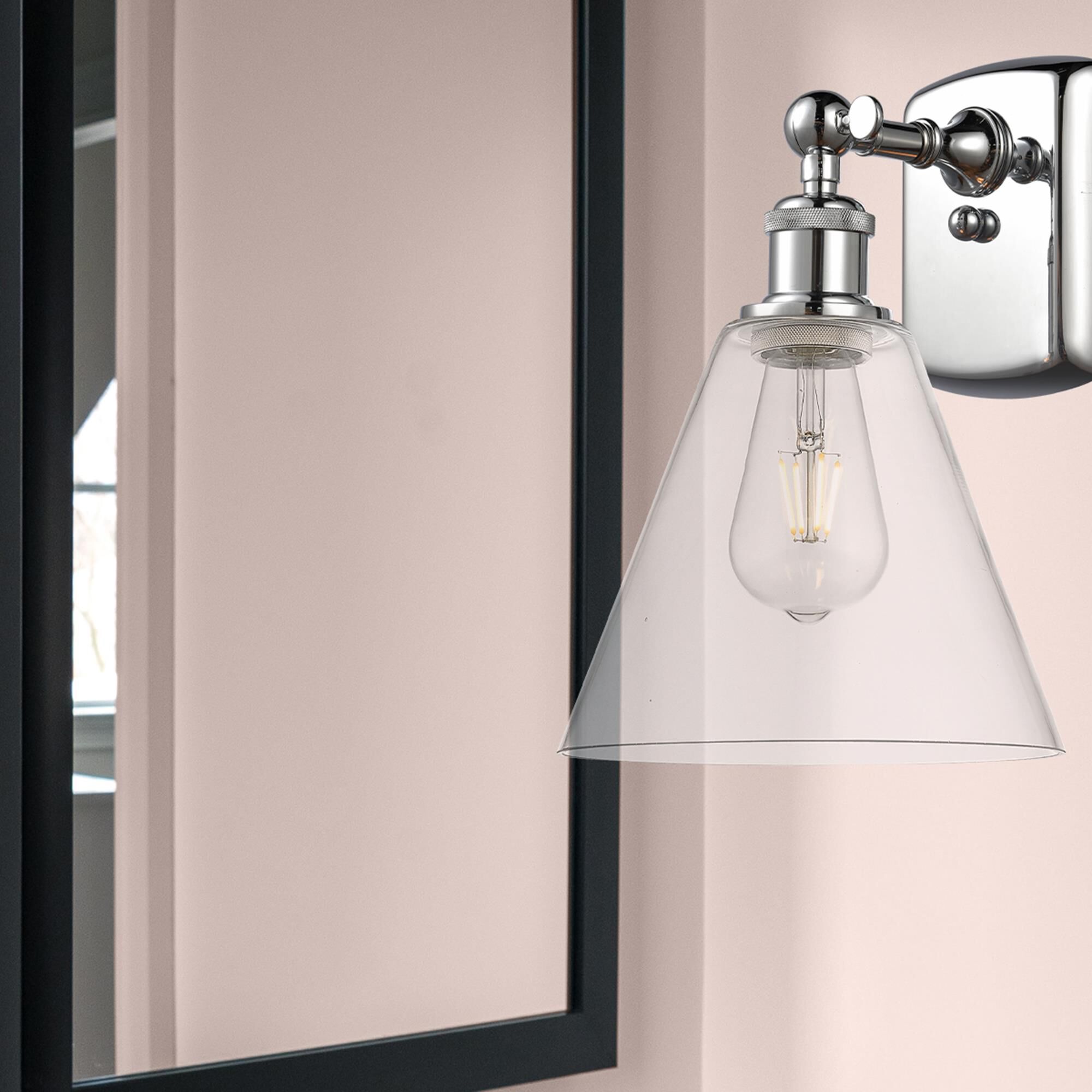 Shown in Polished Chrome finish and Clear Ballston Cone glass and No Shade shade