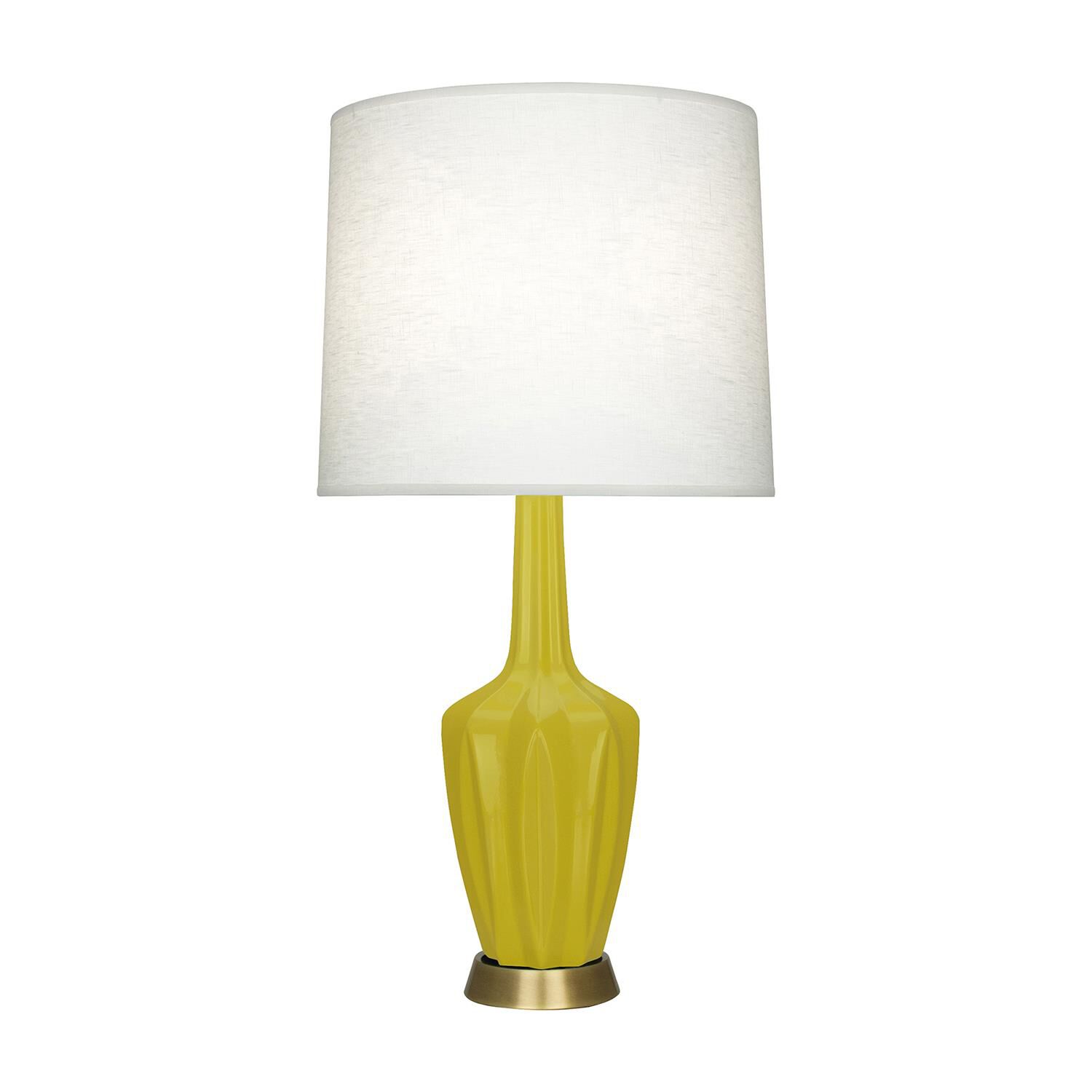 Shown in Citron finish and Off White shade and Warm Brass accent