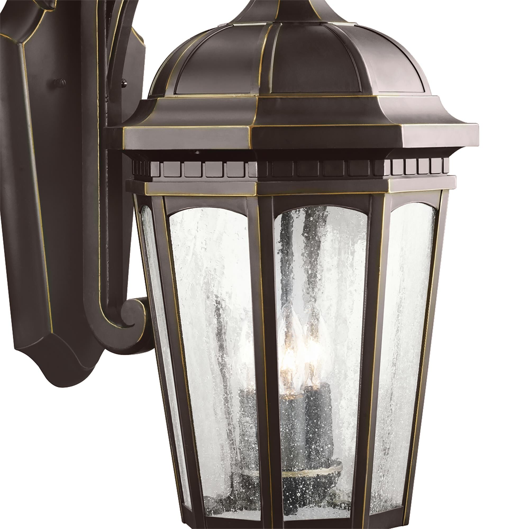 Shown in Rubbed Bronze finish and Clear Seeded glass