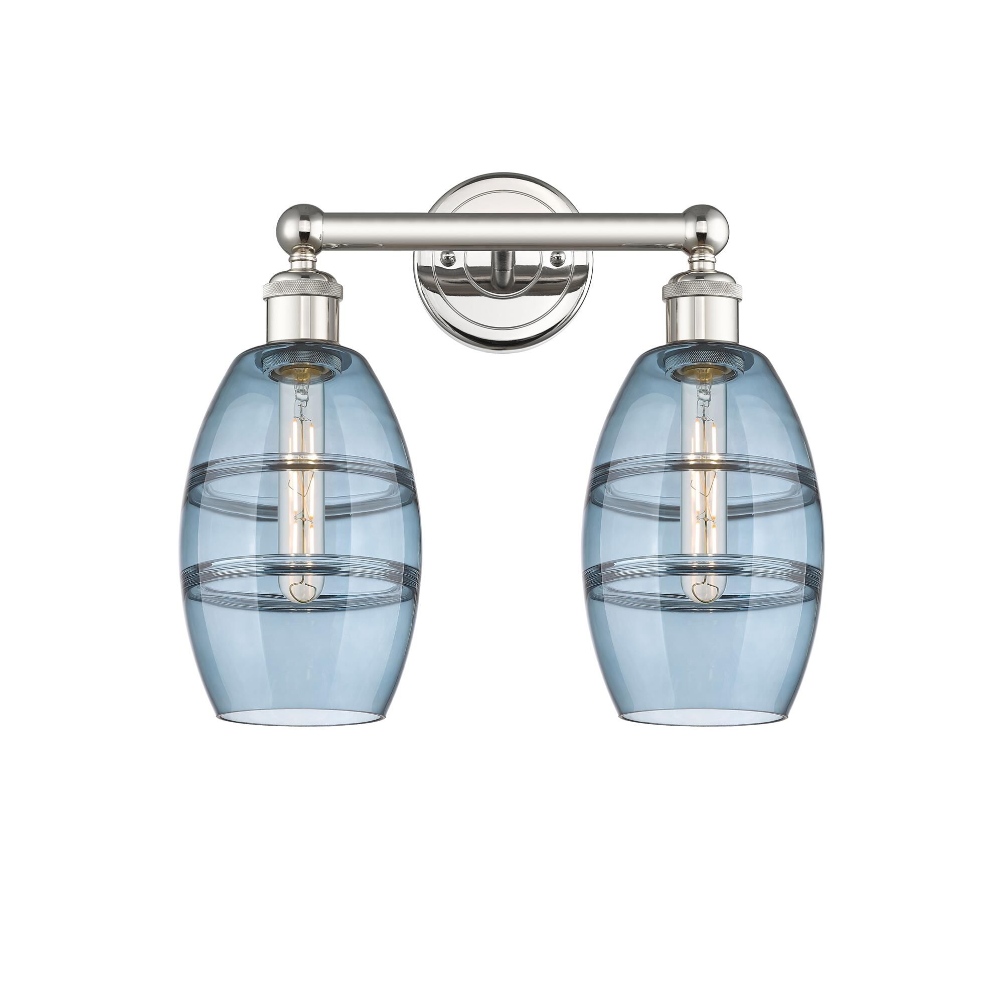 Shown in Polished Nickel finish and Princess Blue glass