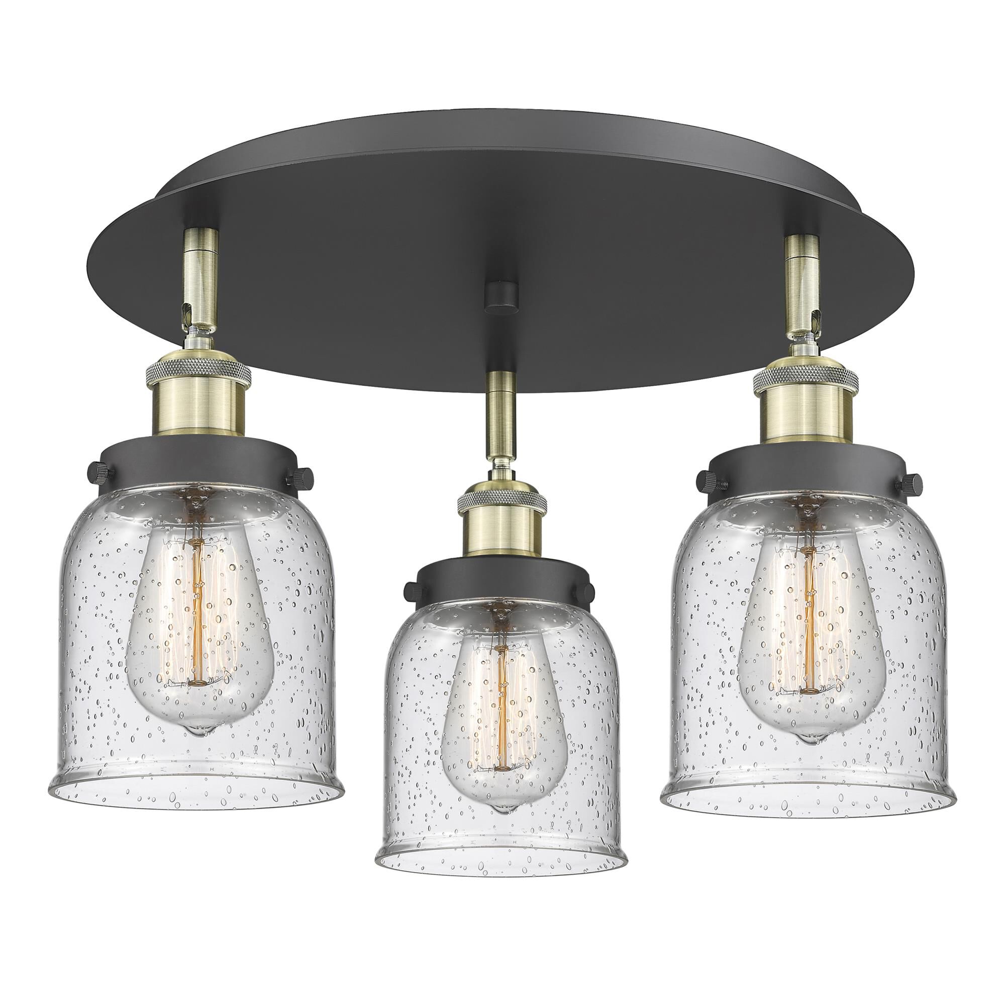 Shown in Black Antique Brass finish and Seedy glass