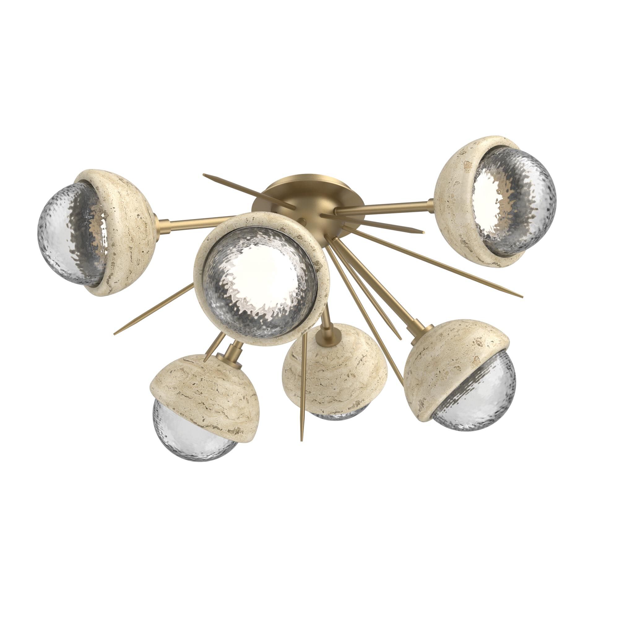 Shown in Novel Brass finish and Clear glass and Travertine Stone accent