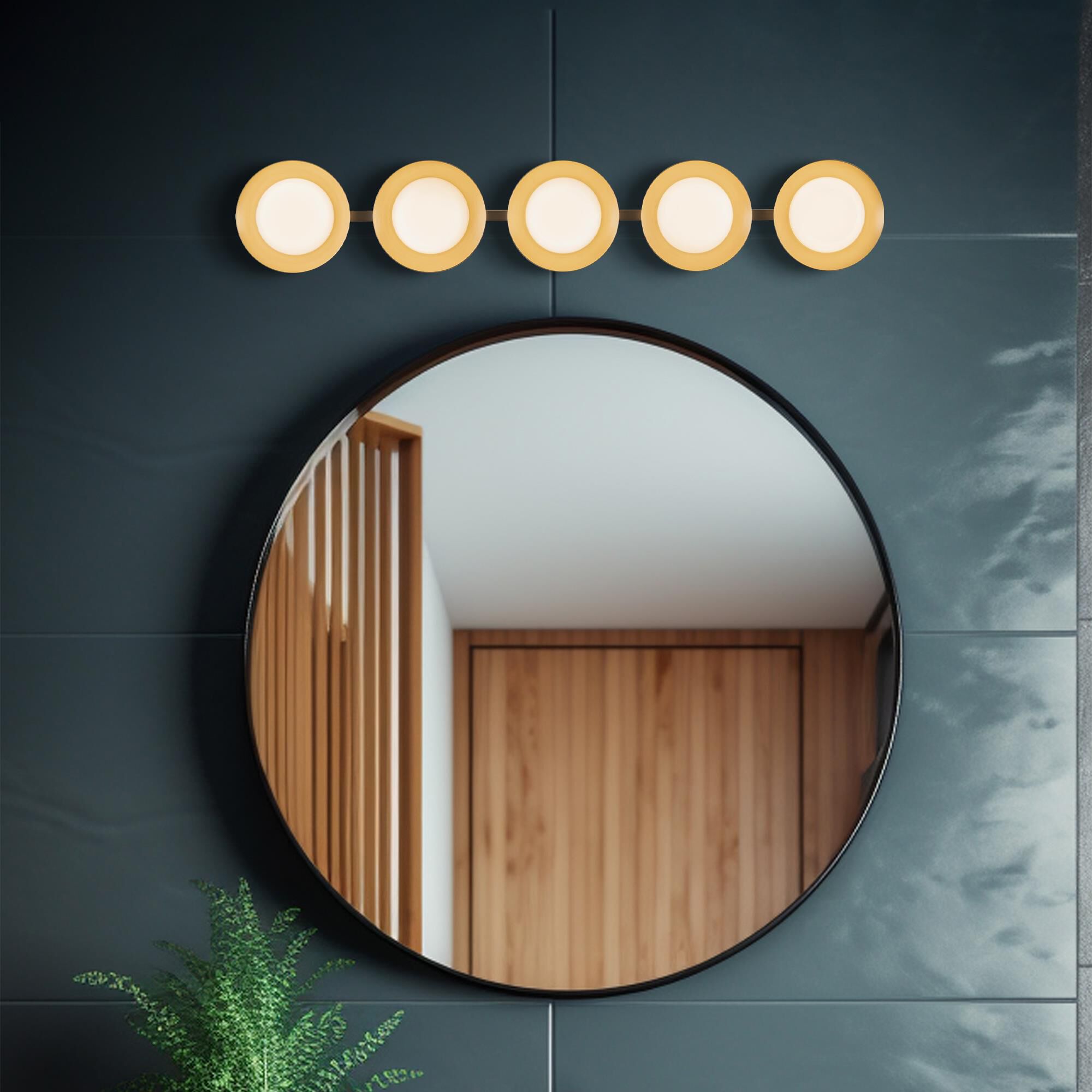 Shown in Brushed Gold finish and Opal glass