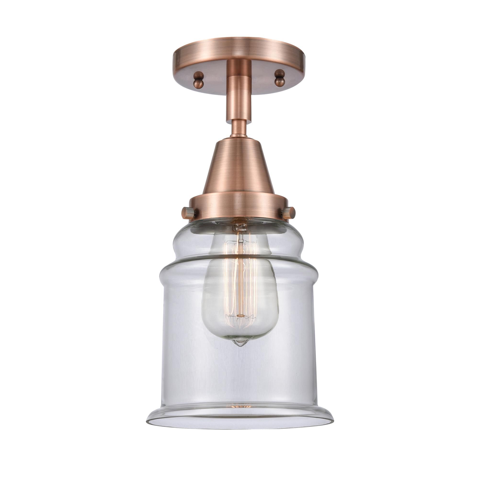 Shown in Antique Copper finish and Clear Canton glass