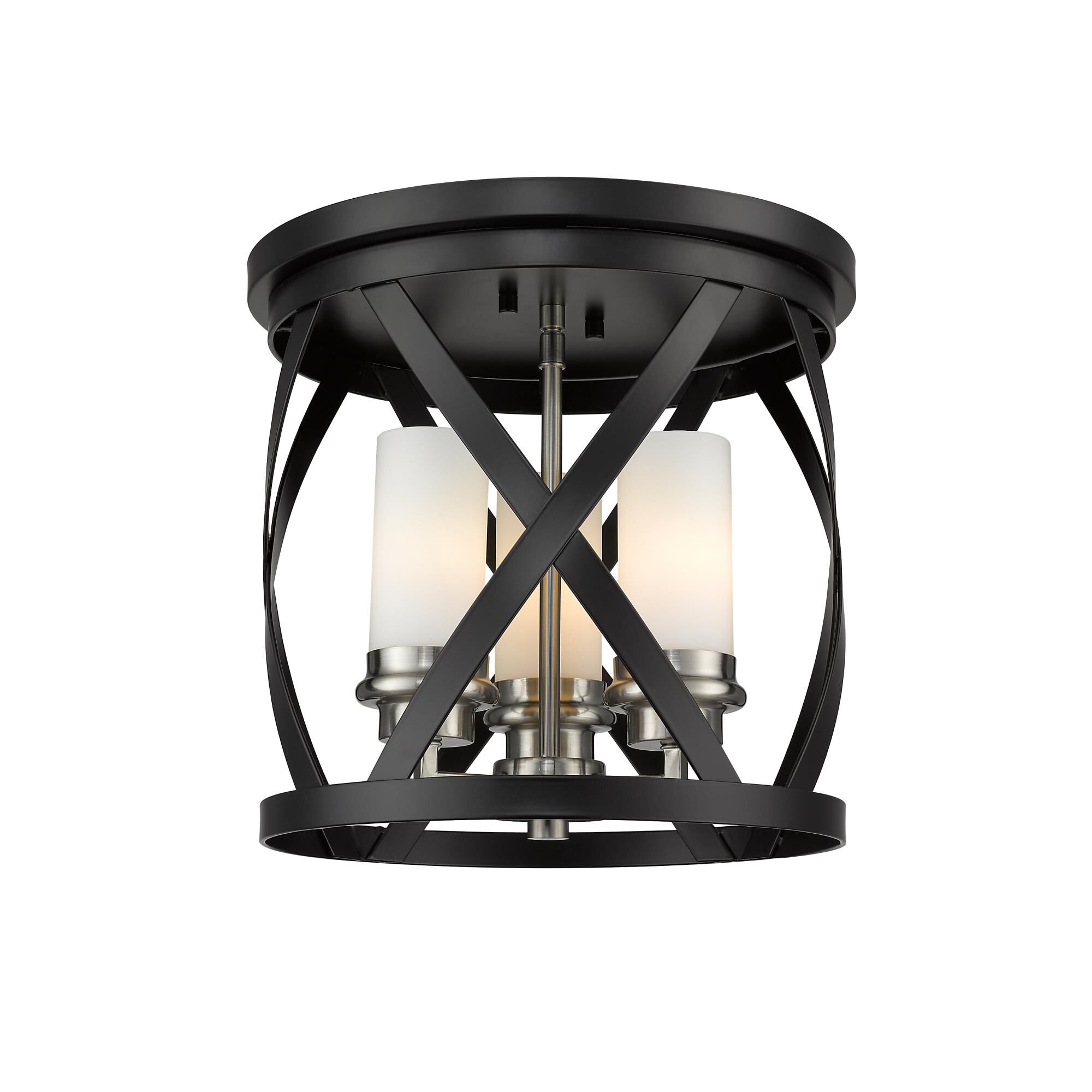 Shown in Matte Black + Brushed Nickel finish and Glass shade