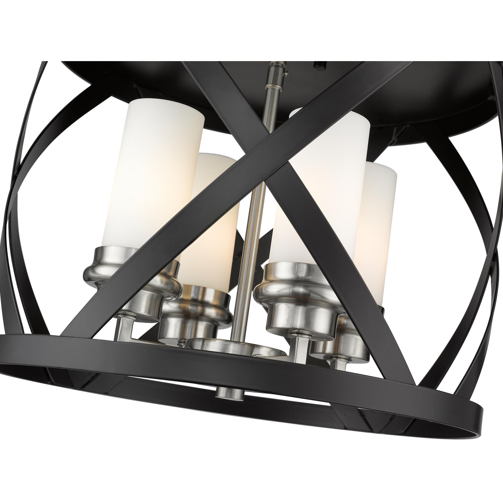 Shown in Matte Black + Brushed Nickel finish and Glass shade