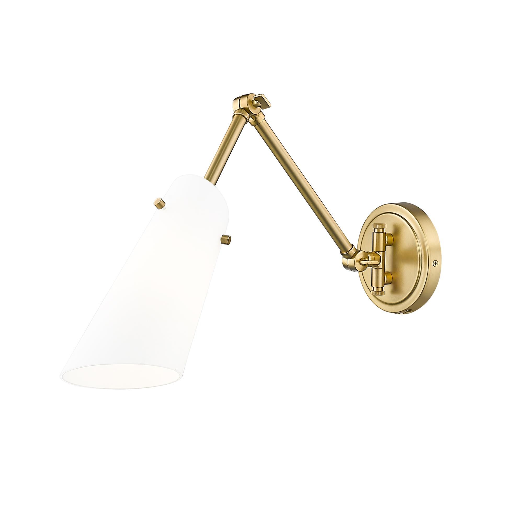 Shown in Modern Gold finish and Opal glass and Opal shade