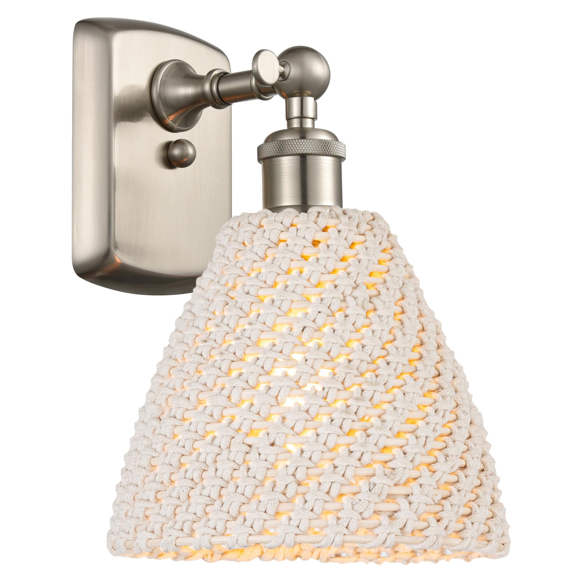 Shown in Brushed Satin Nickel finish and Natural shade