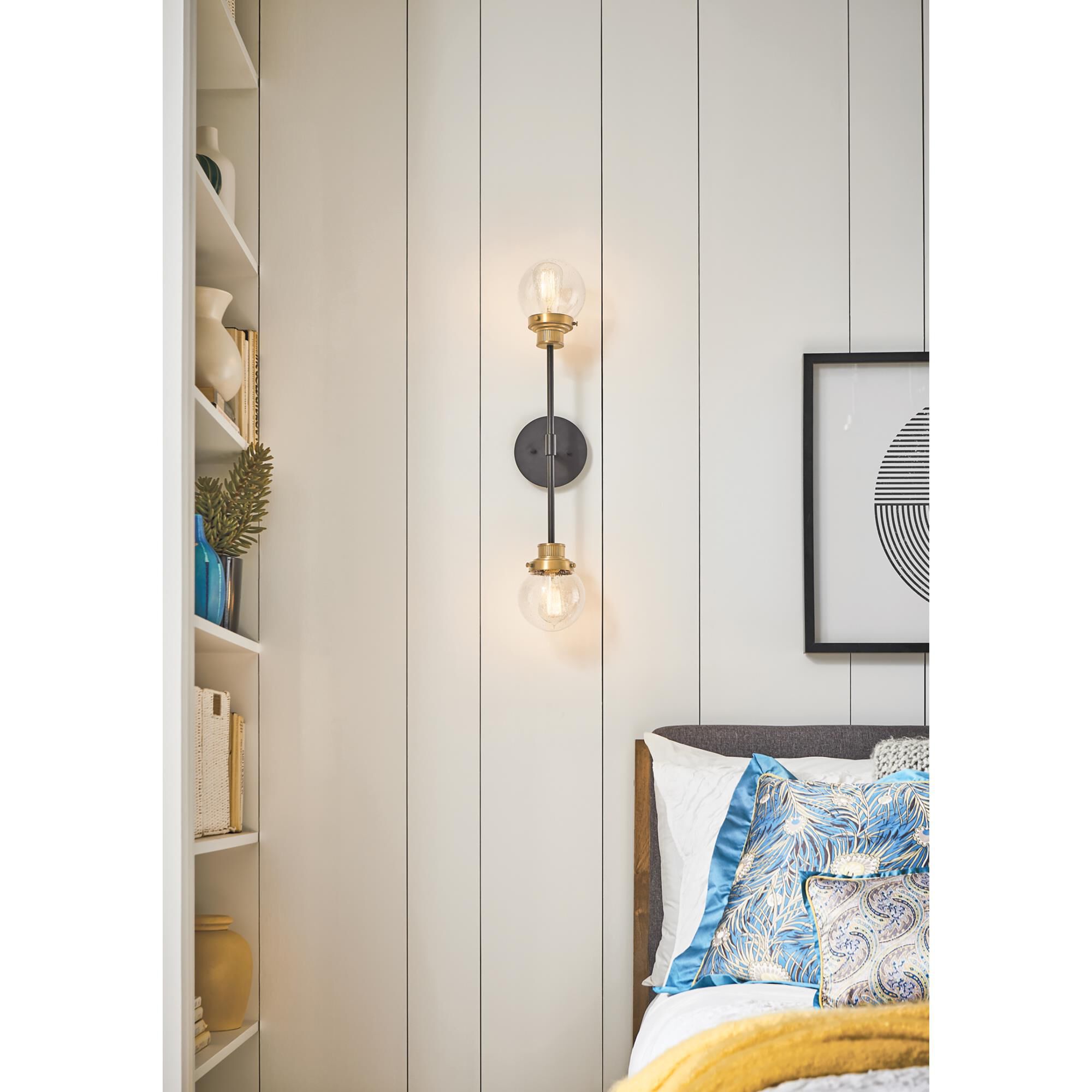 Shown in Black finish and Clear Seedy glass and Heritage Brass accent