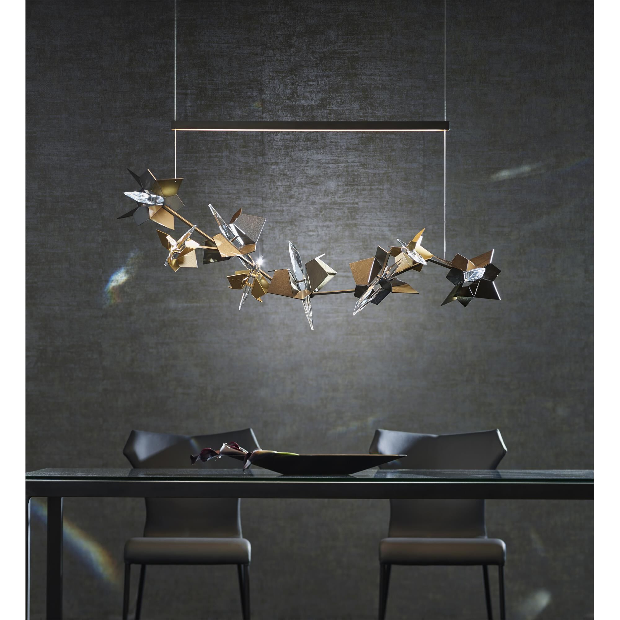 Shown in Dark Smoke finish and Swarovski crystal and Dark Smoke glass and Soft Gold accent