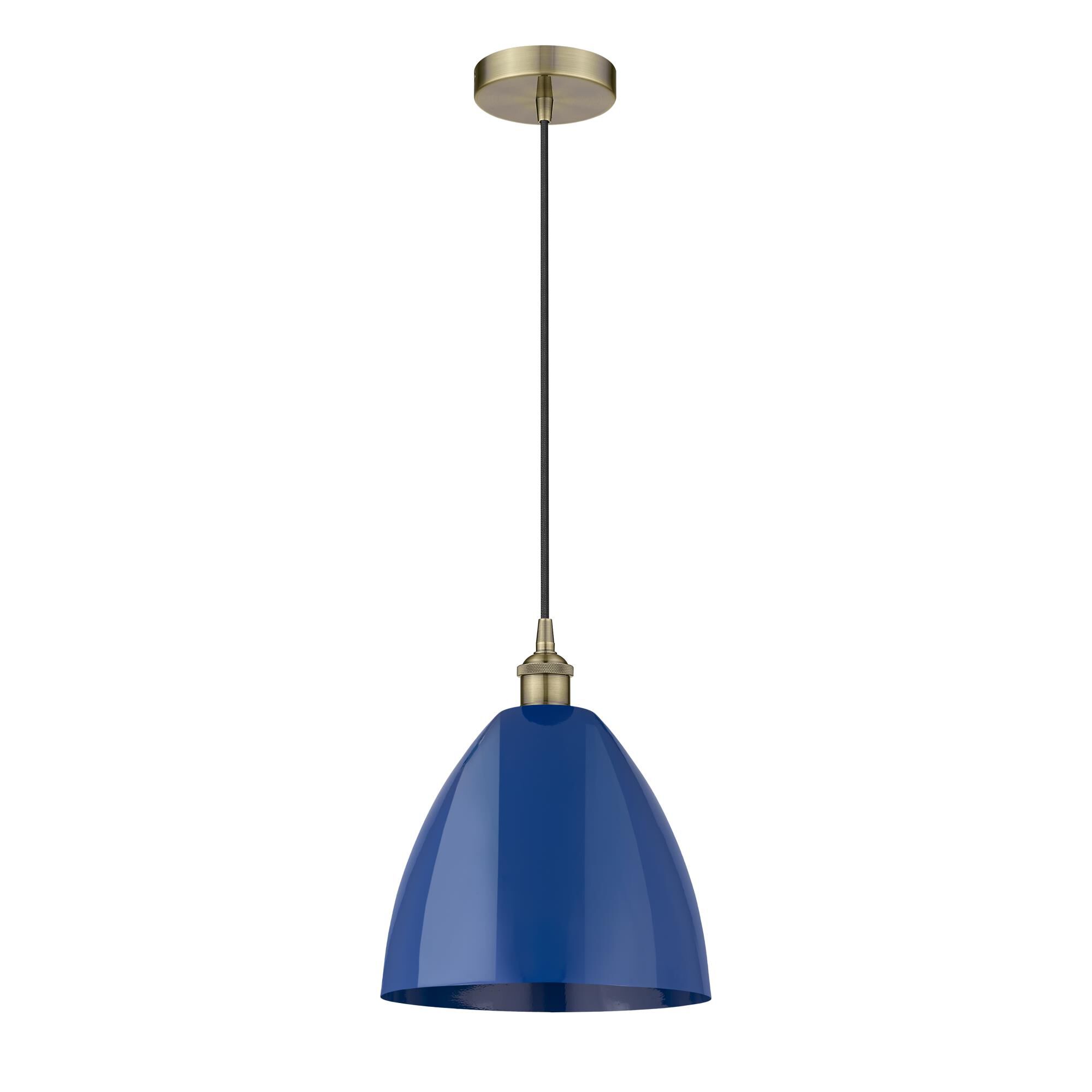 Shown in Antique Brass finish and Blue Plymouth Dome shade