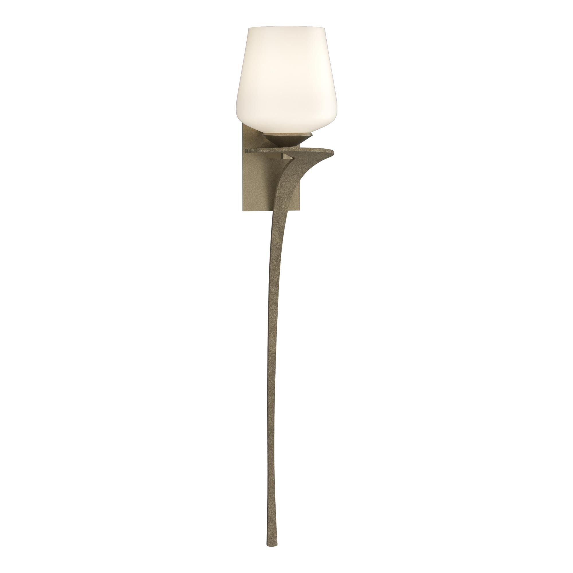 Shown in Soft Gold finish and Opal  glass and Orientation: Right accent