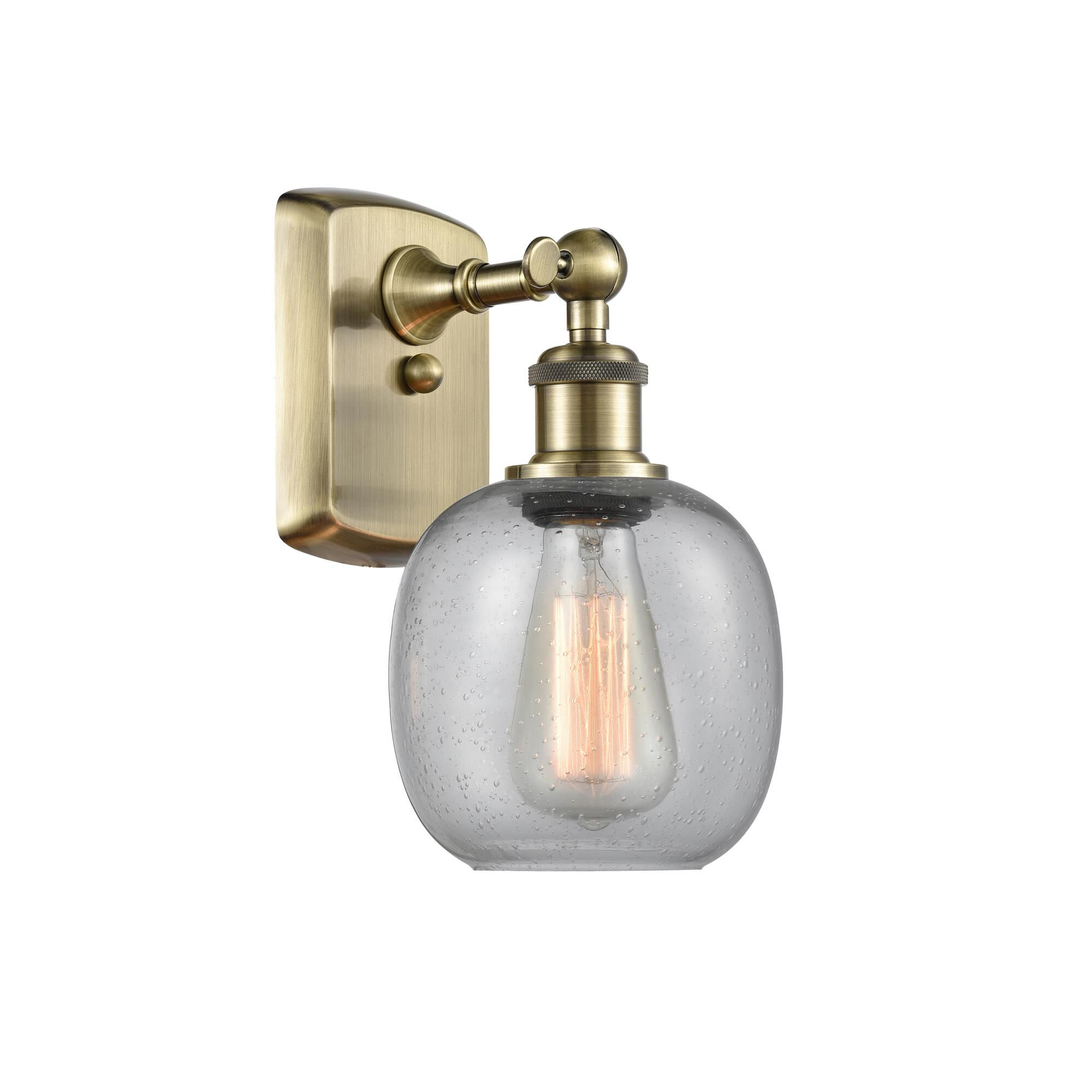 Shown in Antique Brass finish and Seedy Belfast glass and None shade