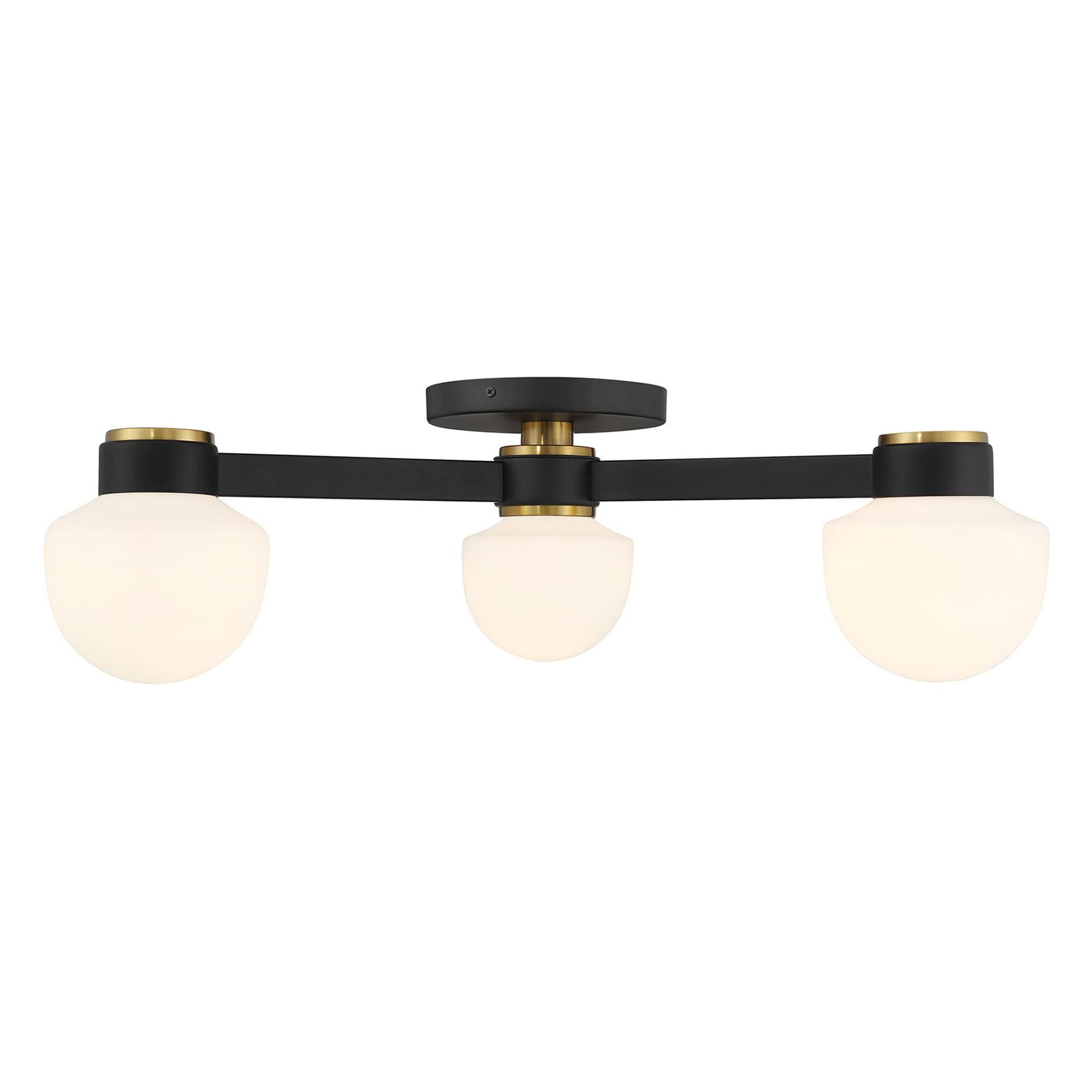 Shown in Matte Black And Natural Brass finish and White Opal glass and Glass shade