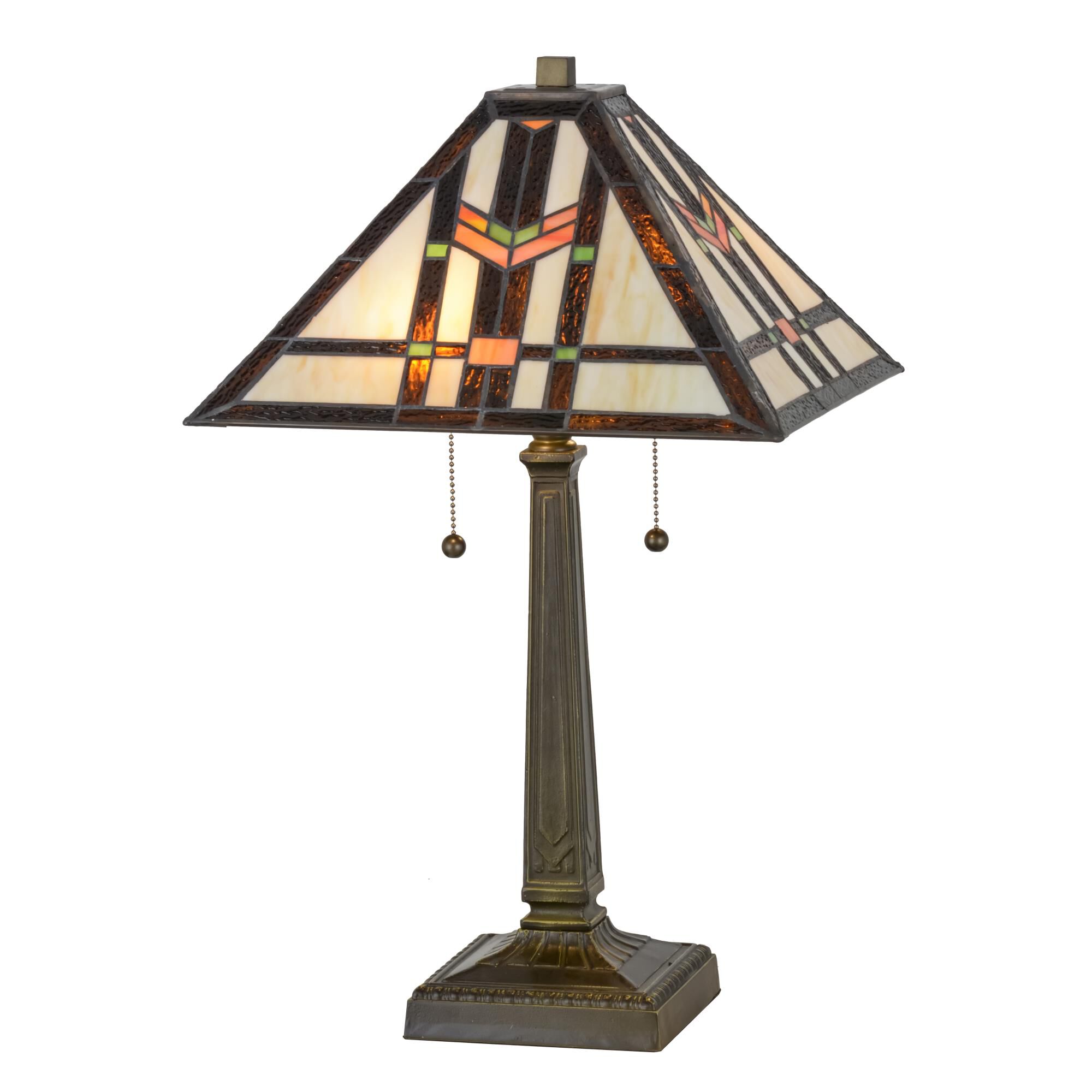 Shown in Mahogany Bronze finish and Beige-Green-Light Blue-Burgundy glass