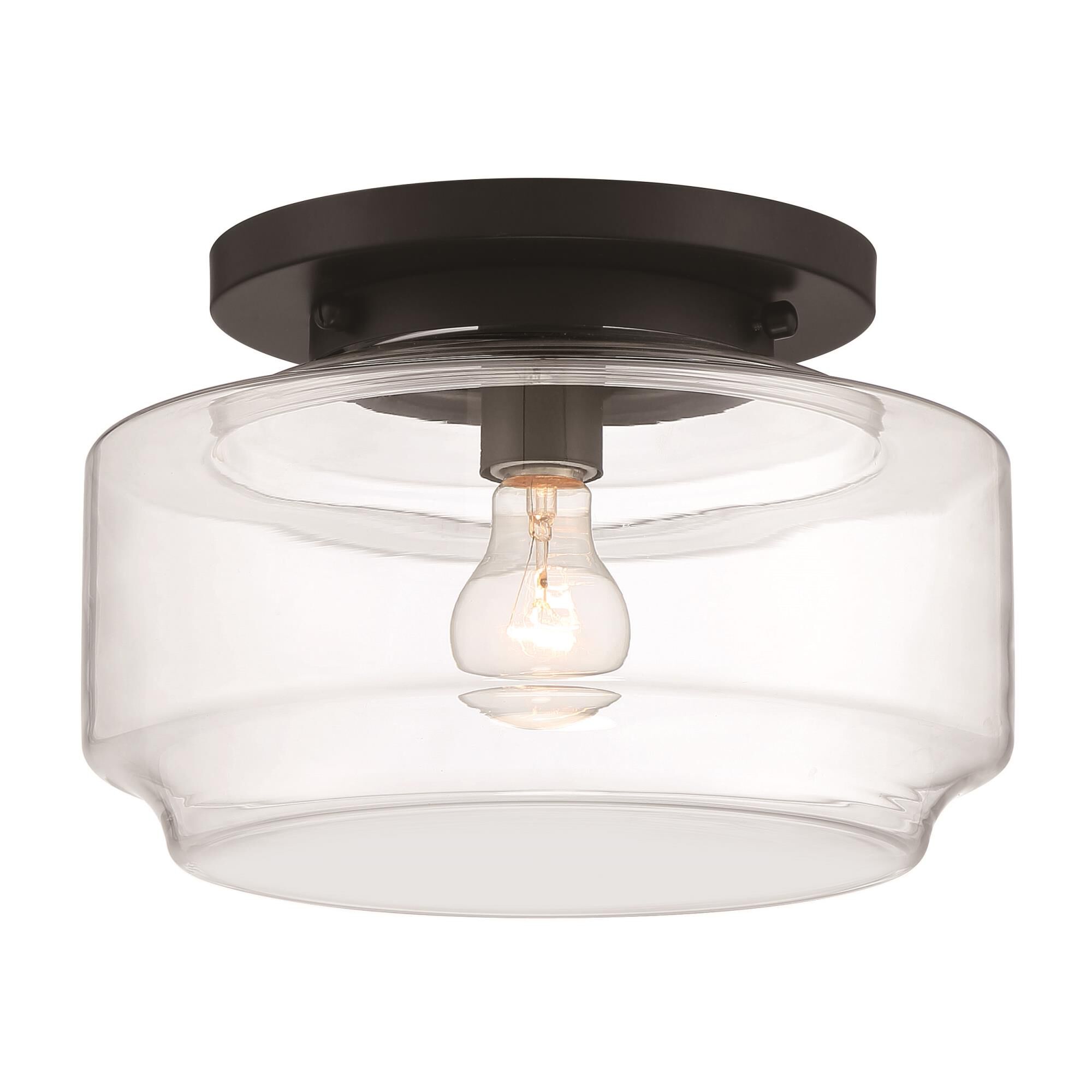 Shown in Flat Black finish and Clear glass and Glass shade