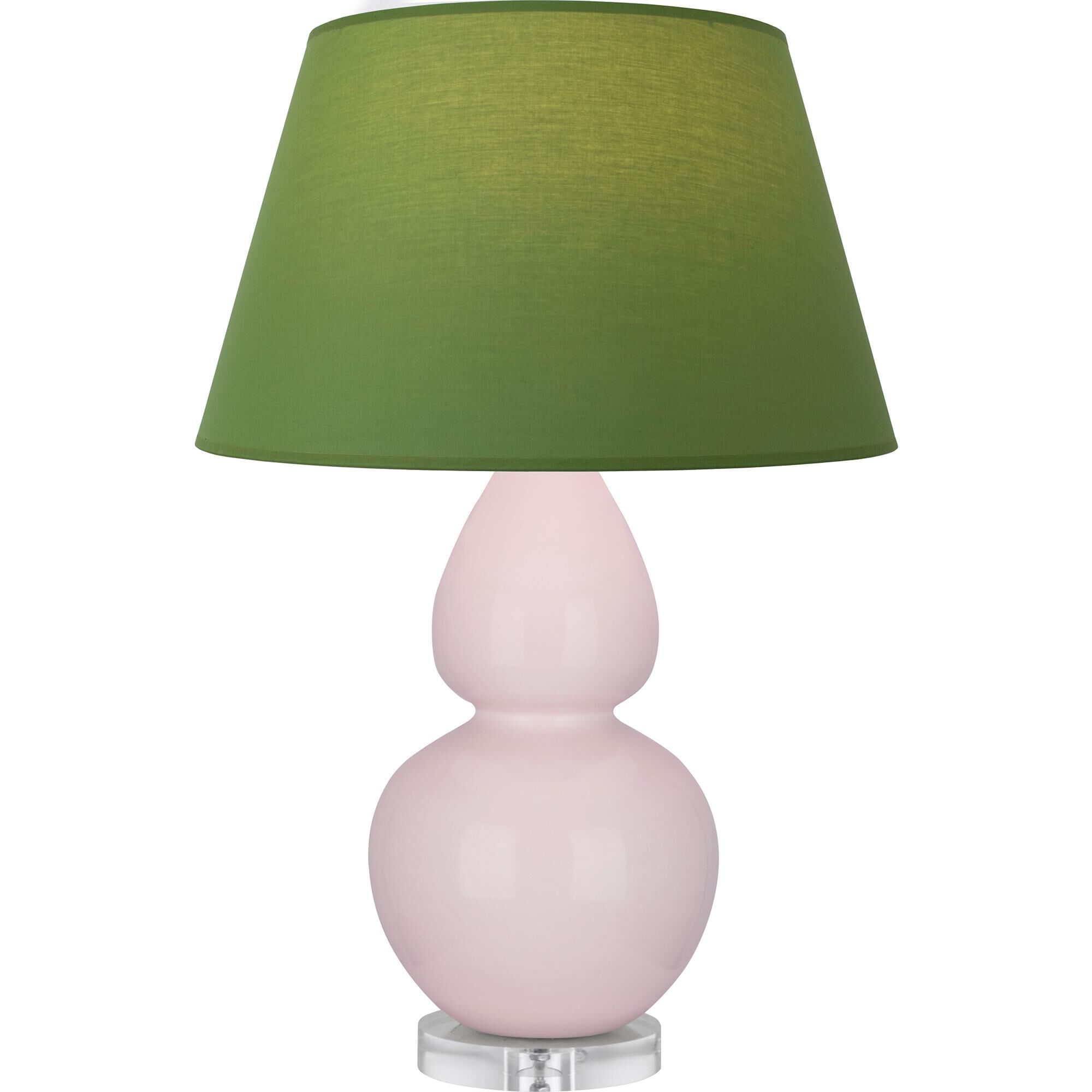 Shown in Rose Water Glazed finish and Tea Green with Taupe Lining shade and Lucite accent