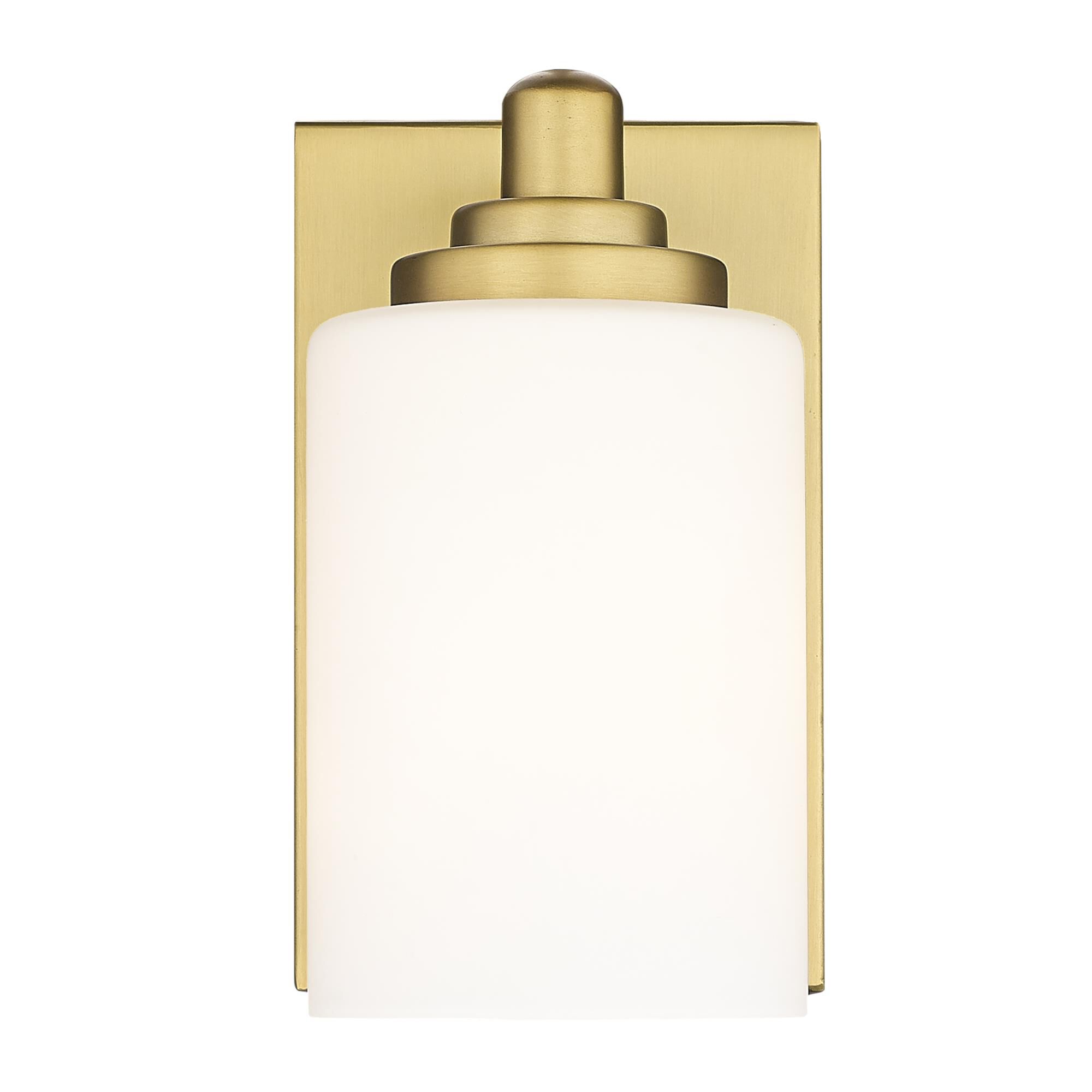Shown in Brushed Gold finish and White glass
