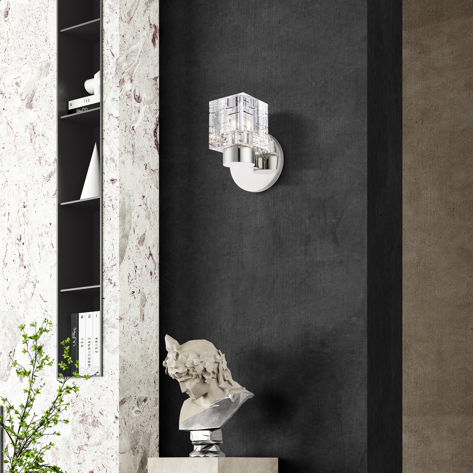 Shown in Polished Nickel finish and Crystal glass