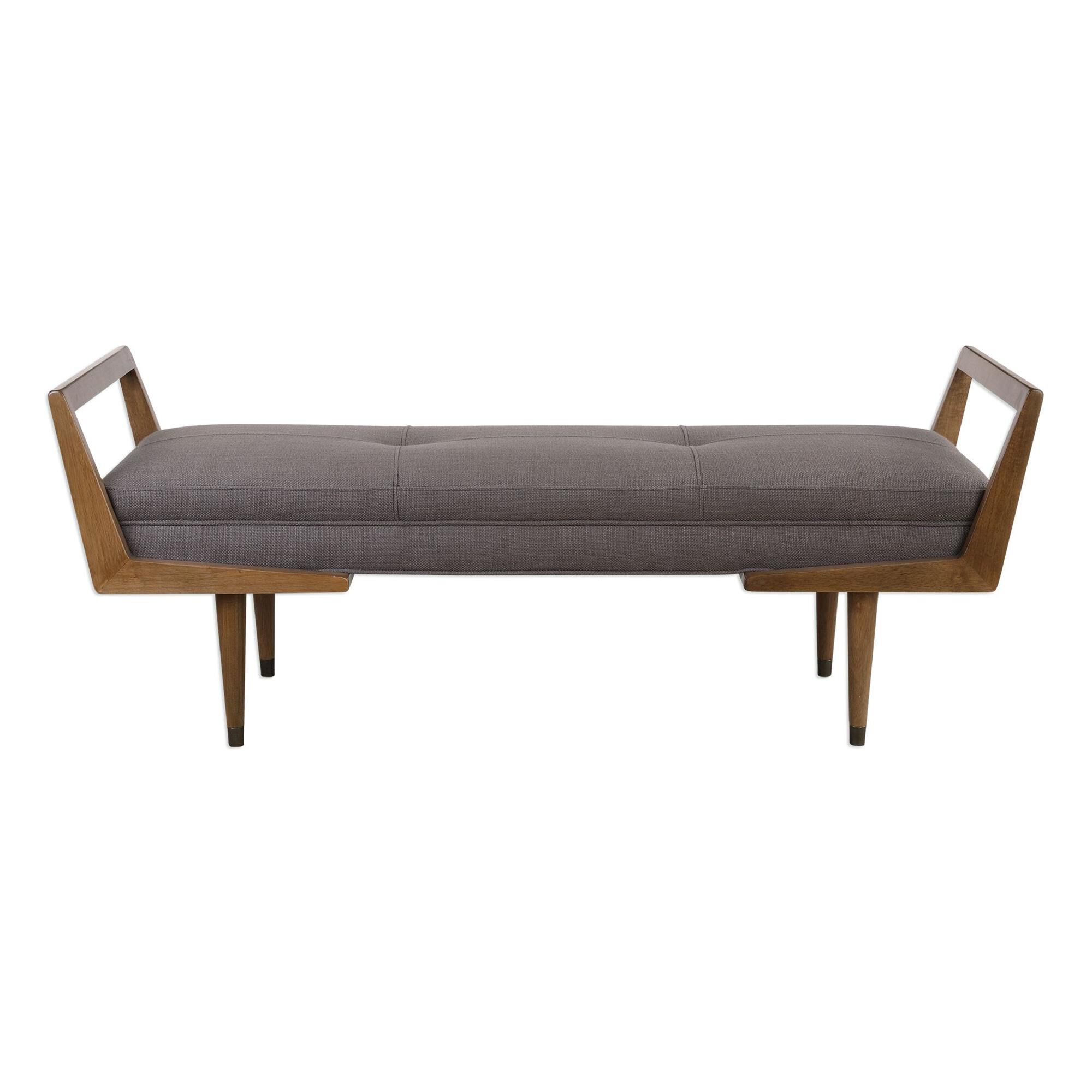 Shown in A Bench For Extra Seating With A Mid Century Twist In It's Modern Birch Wood Frame Lightly Finished  finish