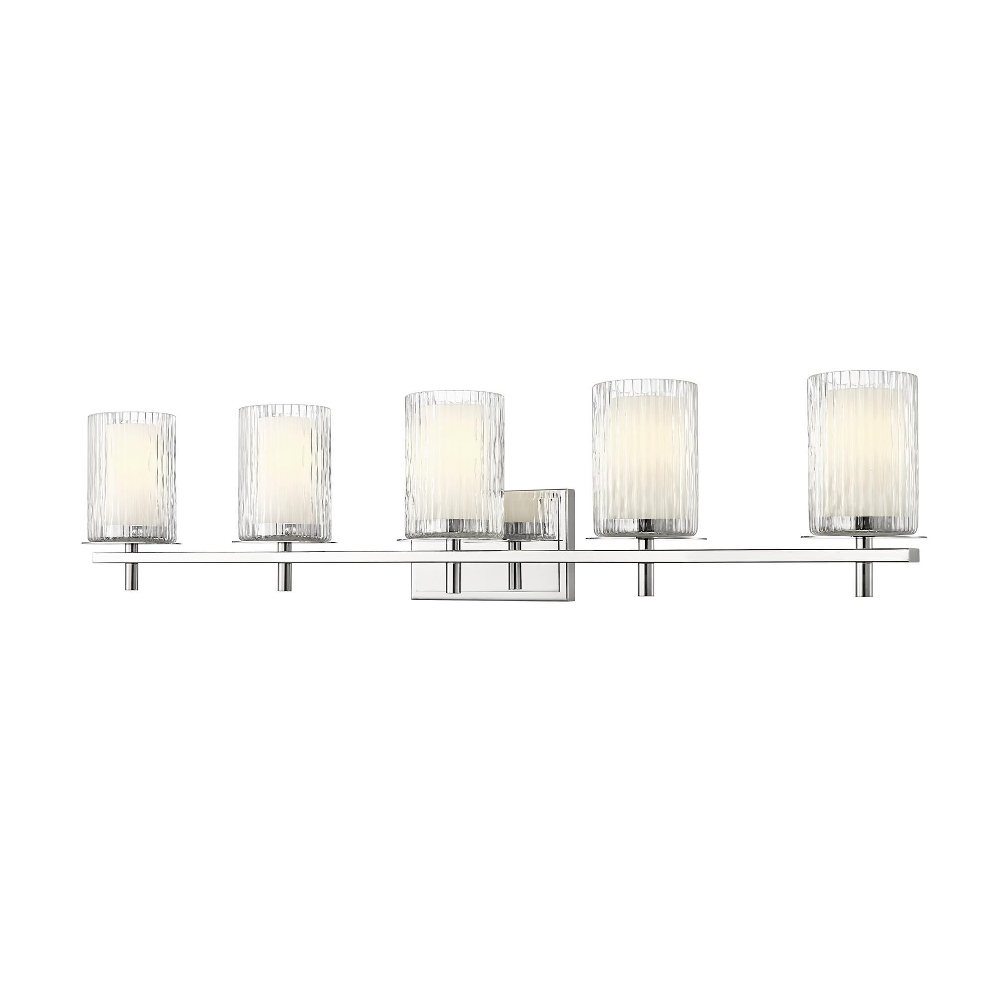 Shown in Chrome finish and Clear + Etched Opal glass and Clear + Etched Opal shade