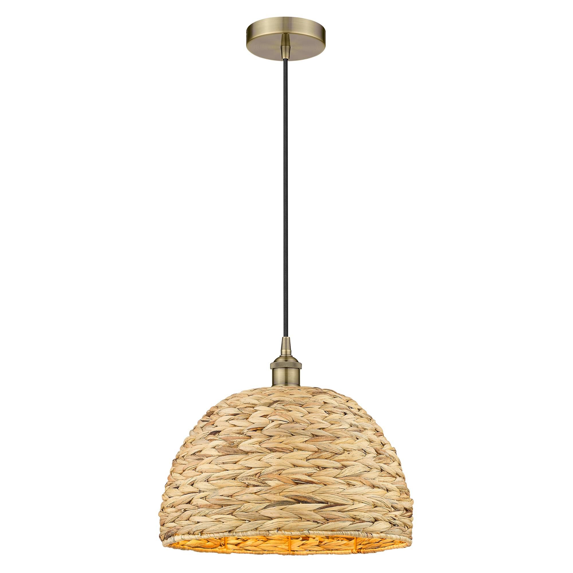 Shown in Antique Brass finish and Natural shade