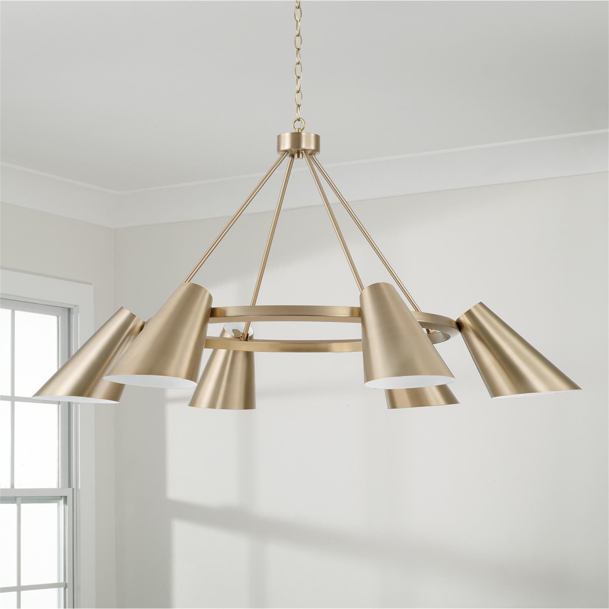 Shown in Matte Brass finish and Matte Brass Metal  With White Interior shade