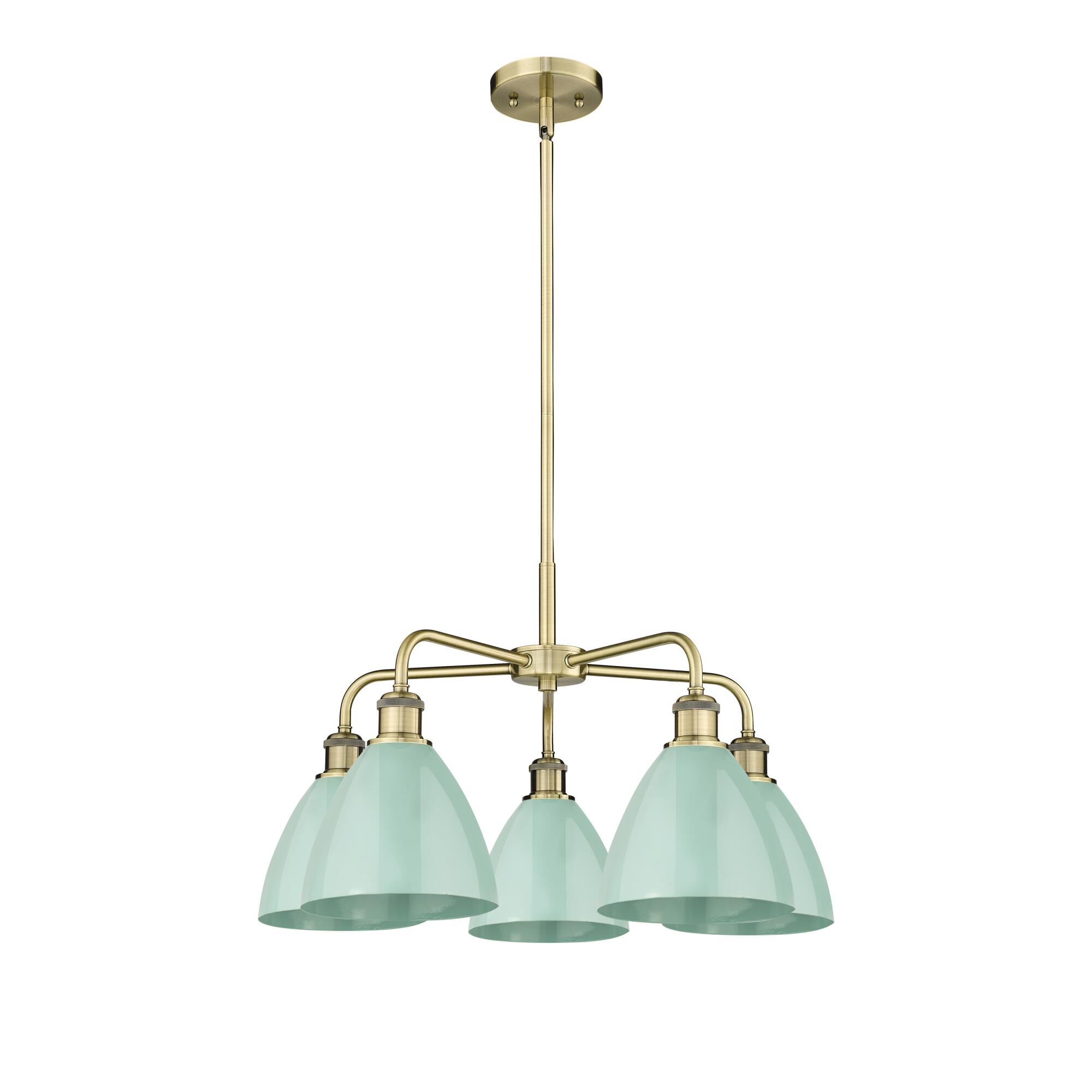 Shown in Antique Brass finish and Seafoam shade