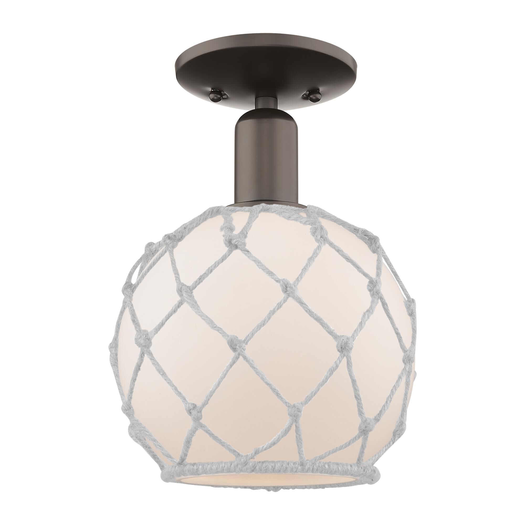 Shown in Oil Rubbed Bronze finish and White with White Rope glass