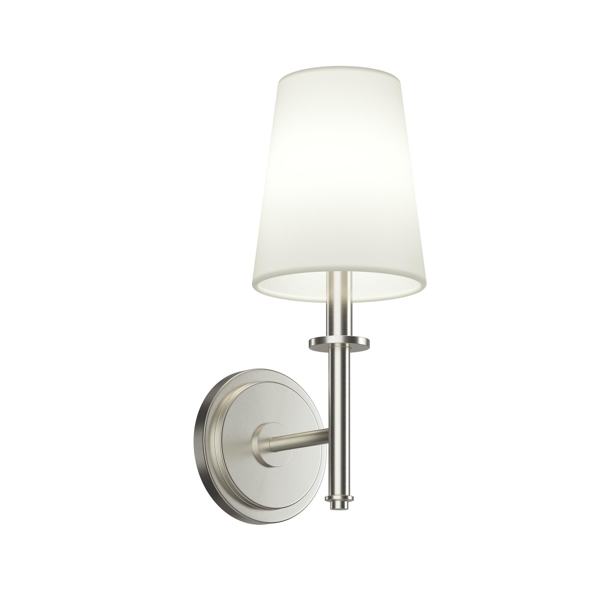 Shown in Brushed Nickel finish and Fabric shade