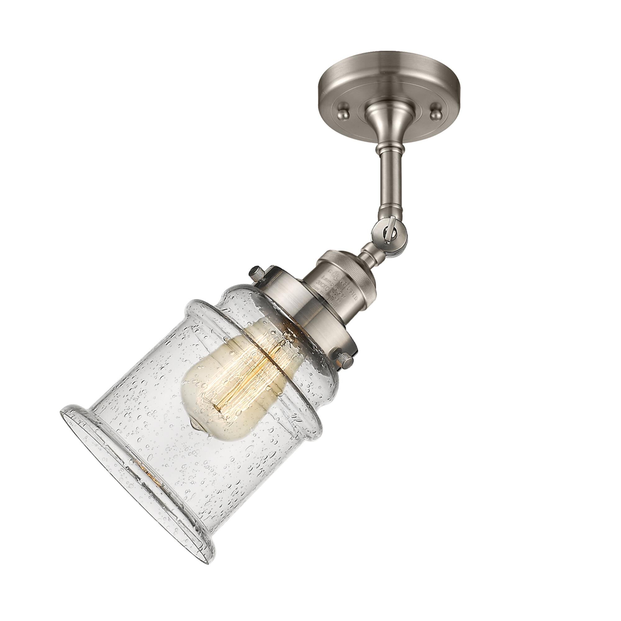 Shown in Brushed Satin Nickel finish and Seedy glass and None accent