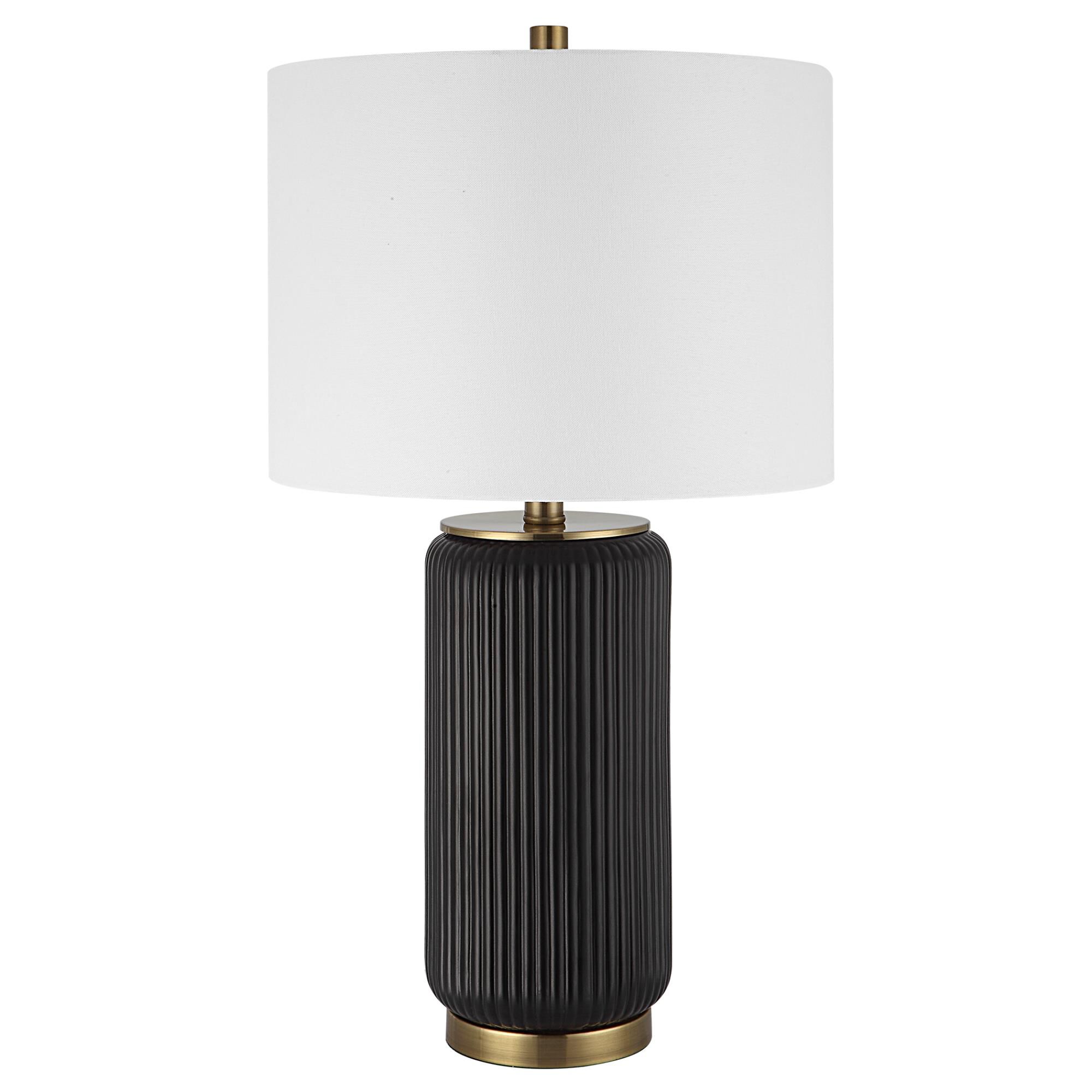 Shown in Black Ceramic with Gold Accents finish and Drum Hardback shade