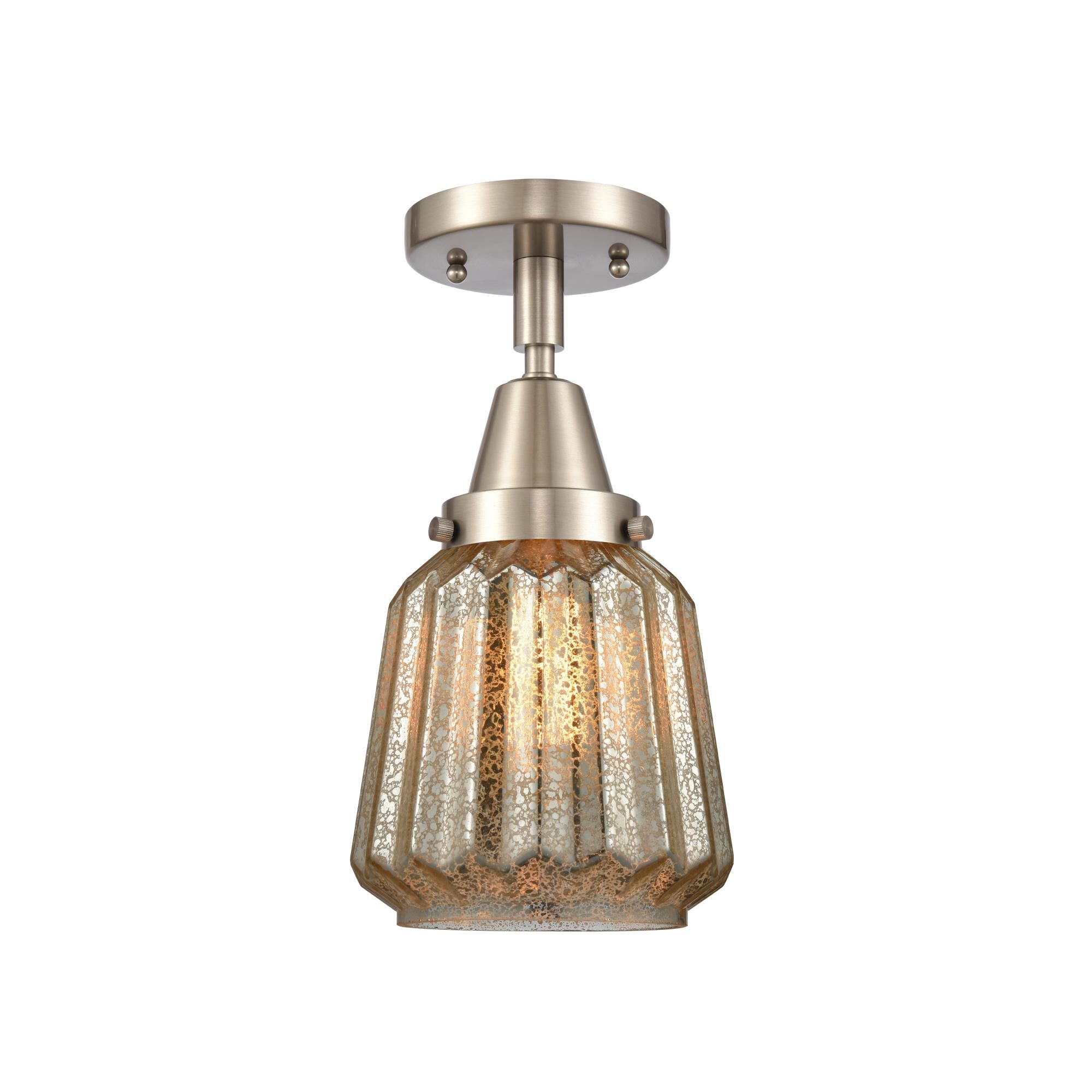 Shown in Brushed Satin Nickel finish and Mercury Plated Chatham glass