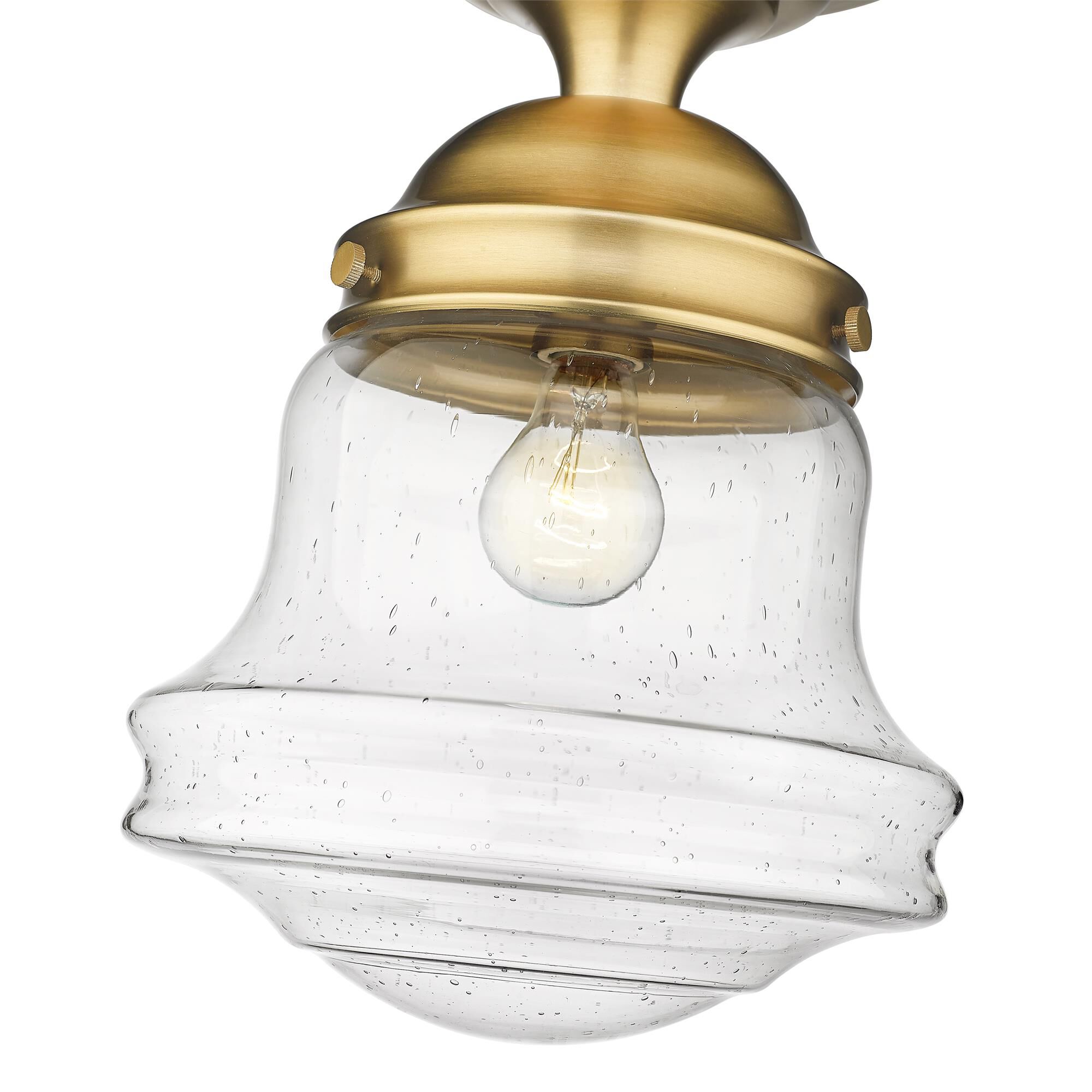 Shown in Heritage Brass finish and Clear Seedy glass