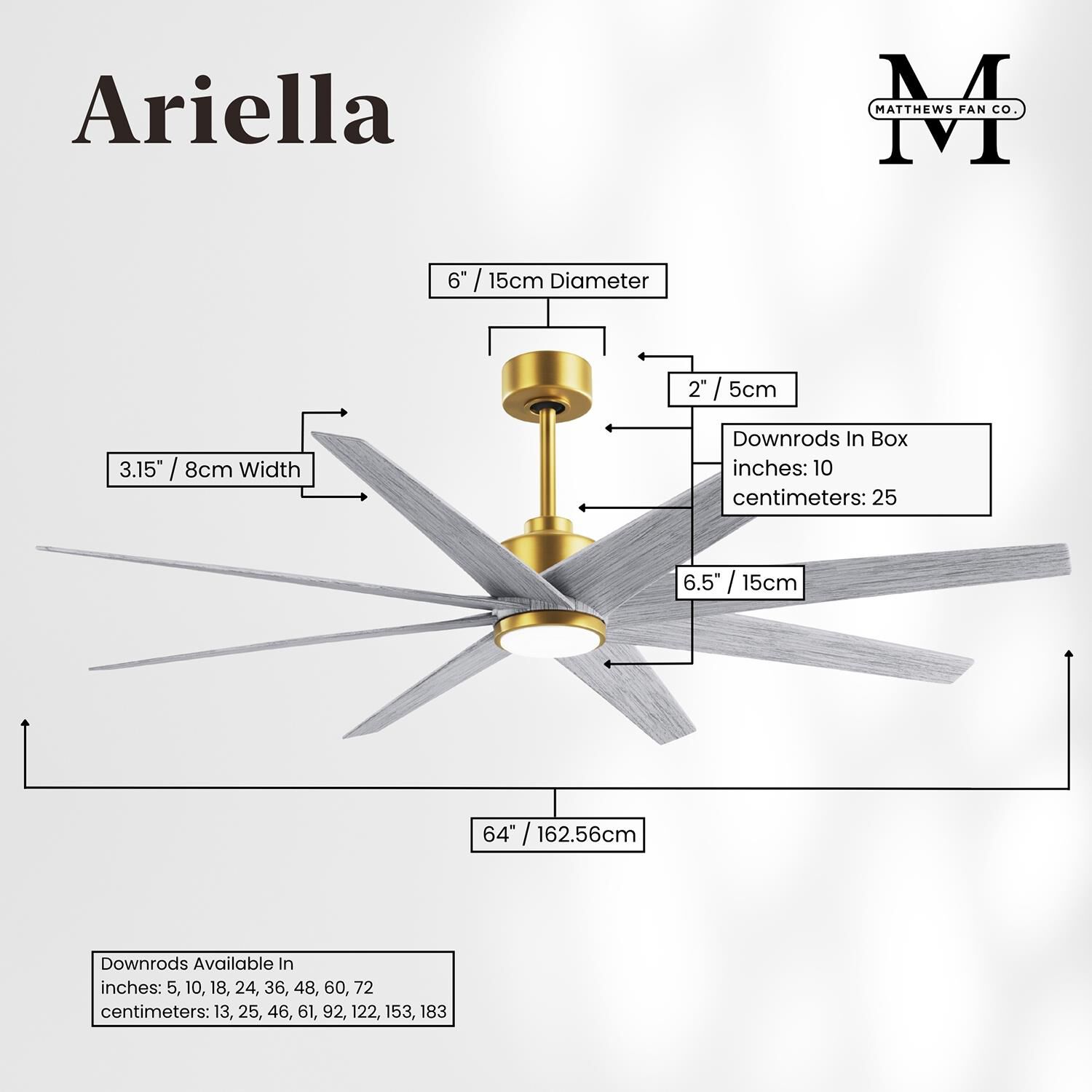 Ariella Outdoor Rated 64 Inch Ceiling Fan with Light Kit by Matthews Fan Company