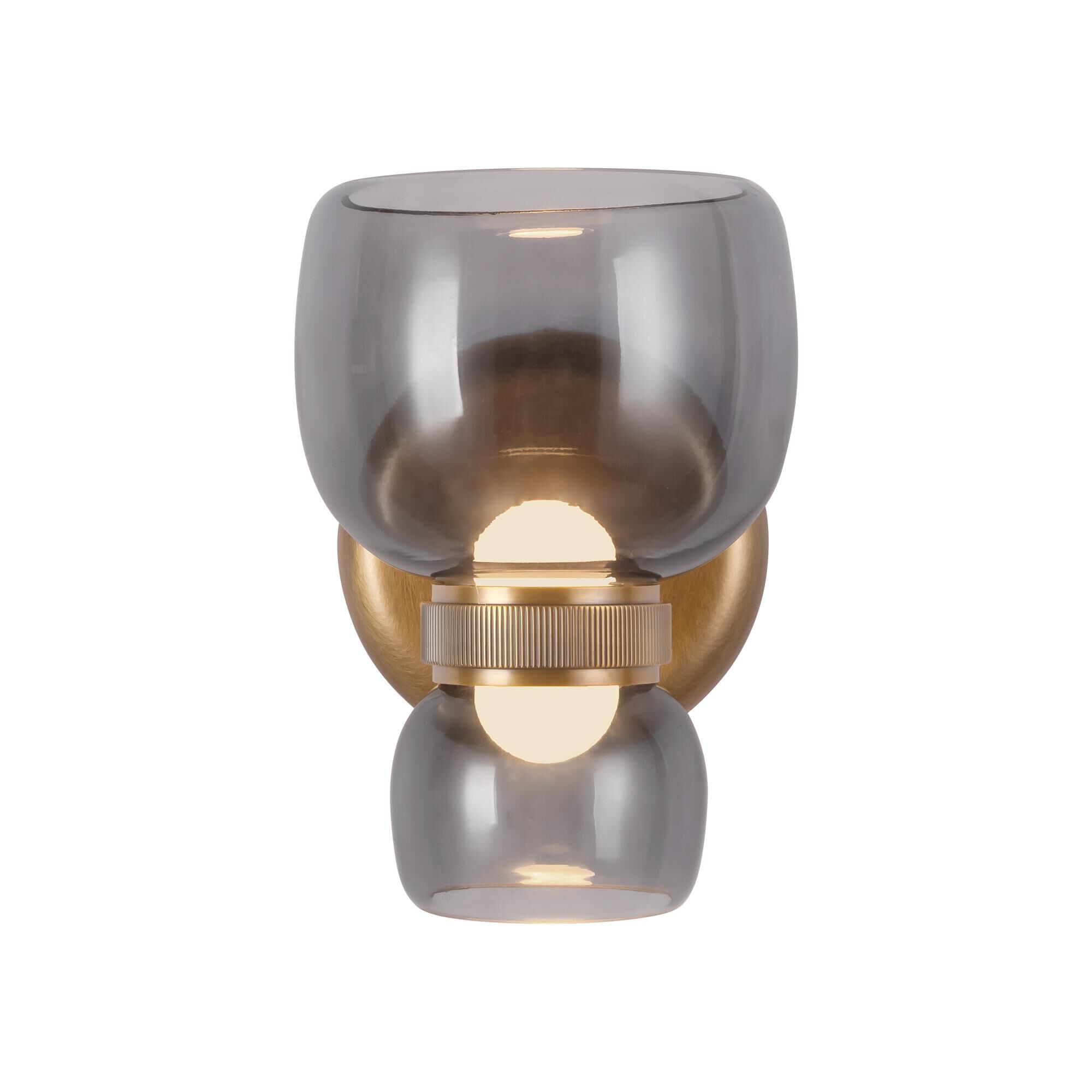 Shown in Vintage Brass finish and Smoked glass