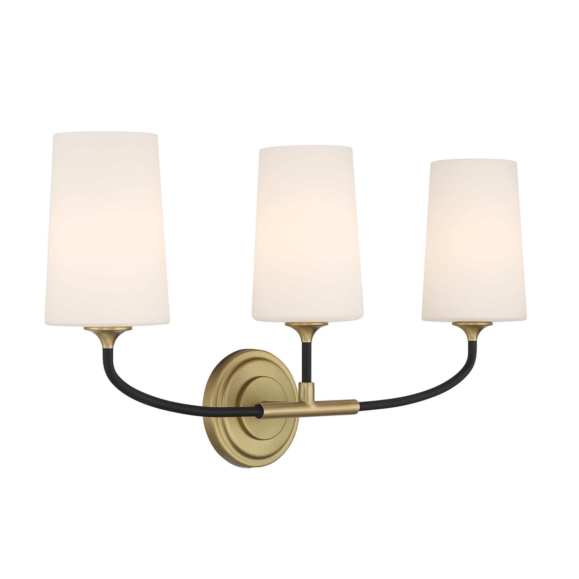 Shown in Black Forged and Modern Gold finish and White glass