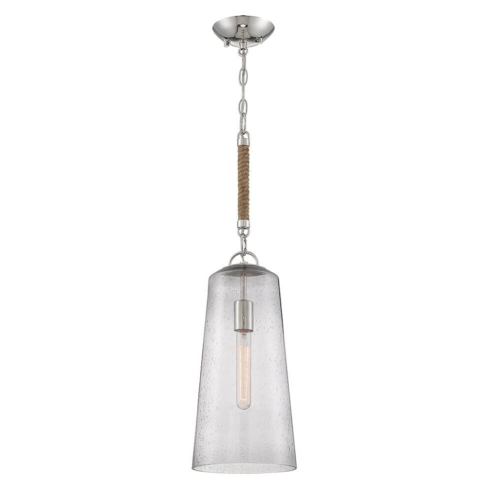 Shown in Polished Nickel finish and Smoke Seedy glass